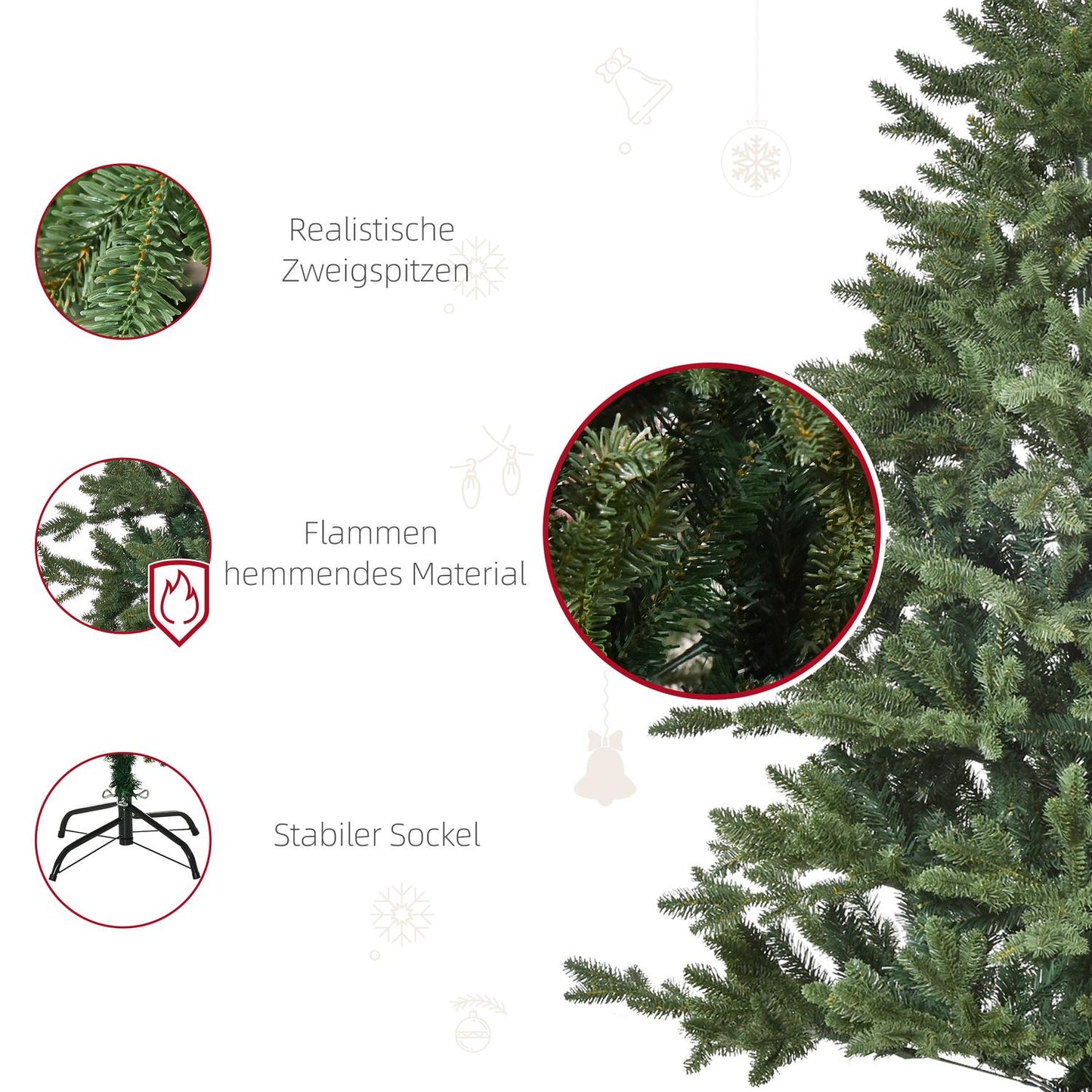 1.5M Artificial Christmas Tree, PVC, Metal Base, Green