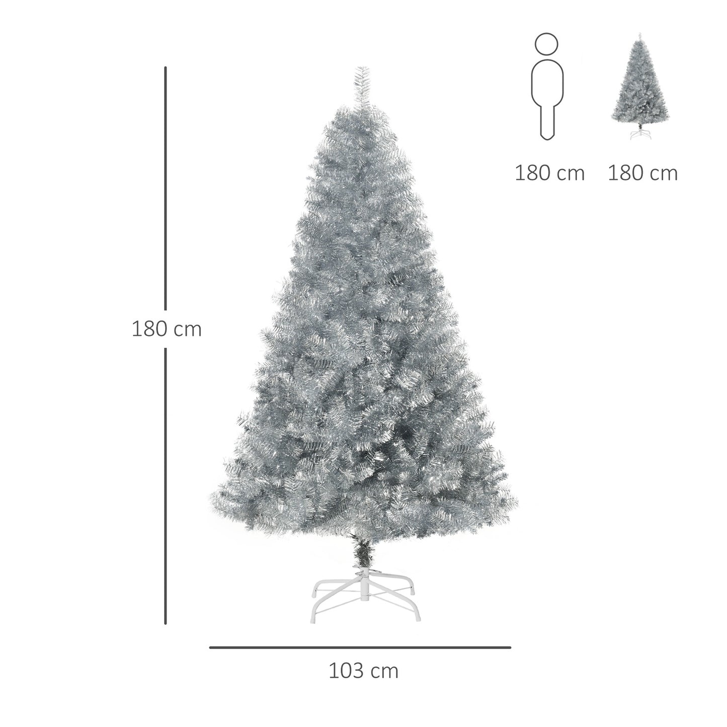 180 cm artificial Christmas tree, silver & white, easy assembly