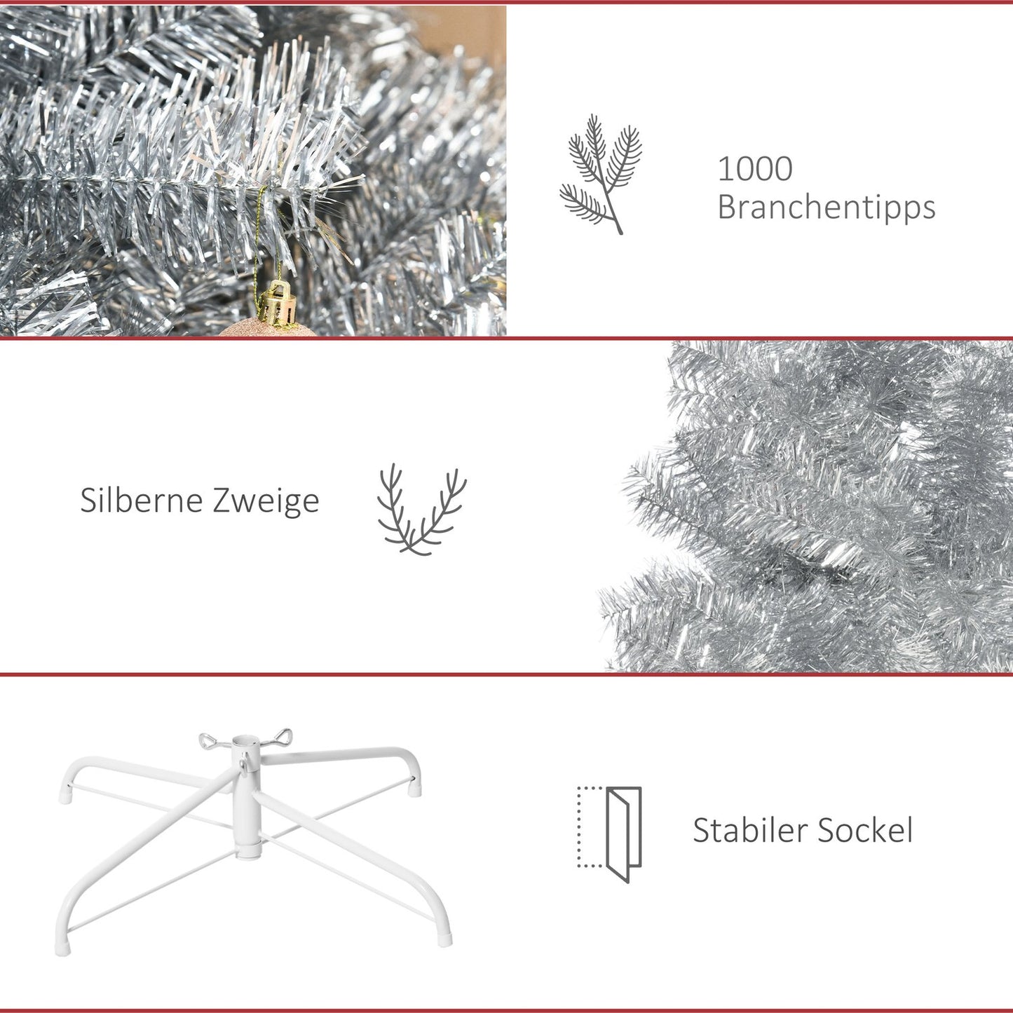 180 cm artificial Christmas tree, silver & white, easy assembly