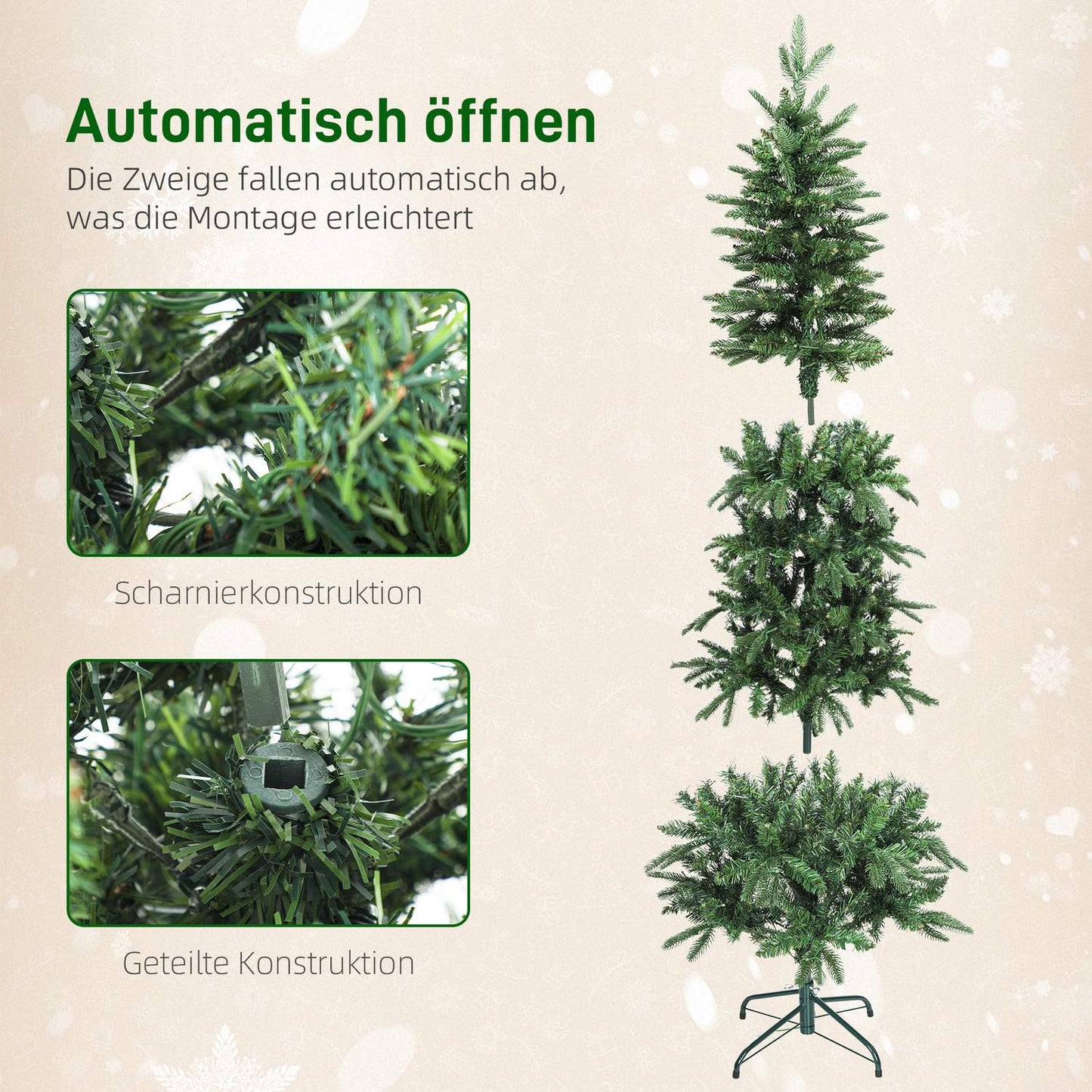 Artificial Christmas Tree, 180 cm, 605 Branches, 200 LED