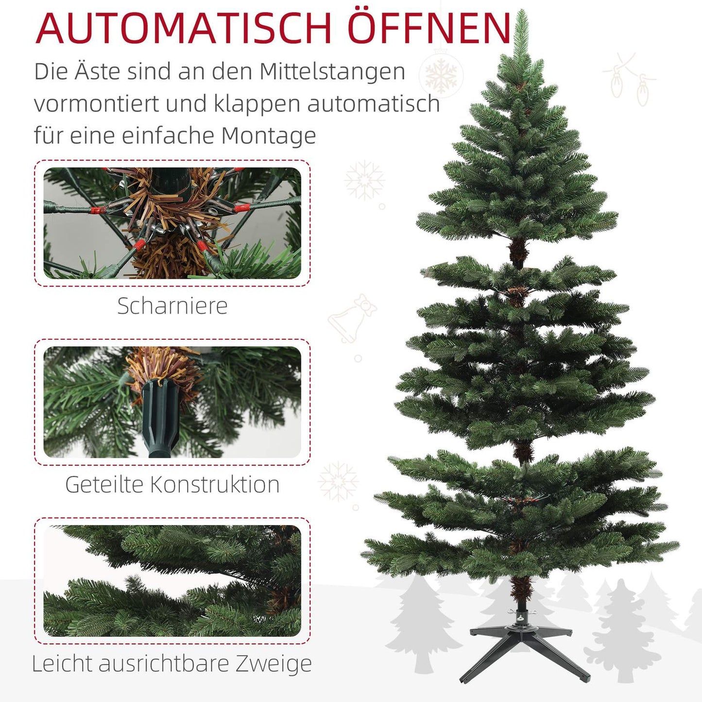 180 cm artificial Christmas tree, flame retardant, collapsible base
