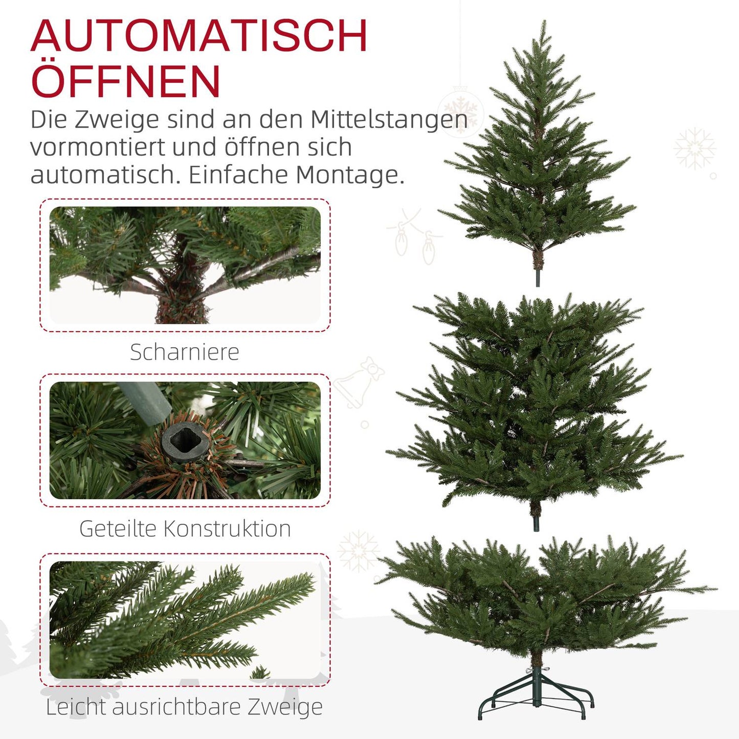 180cm artificial Christmas tree, 2380 tips, collapsible stand