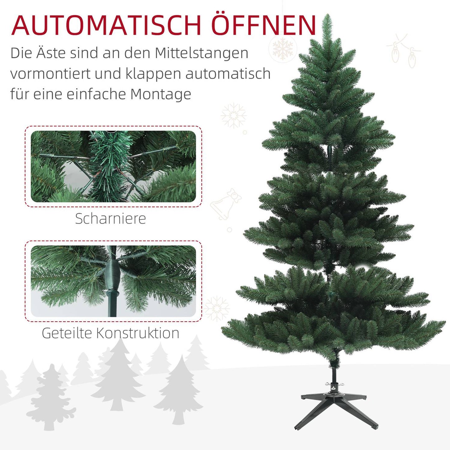 Artificial 180cm Christmas tree, 880 laces, flame retardant