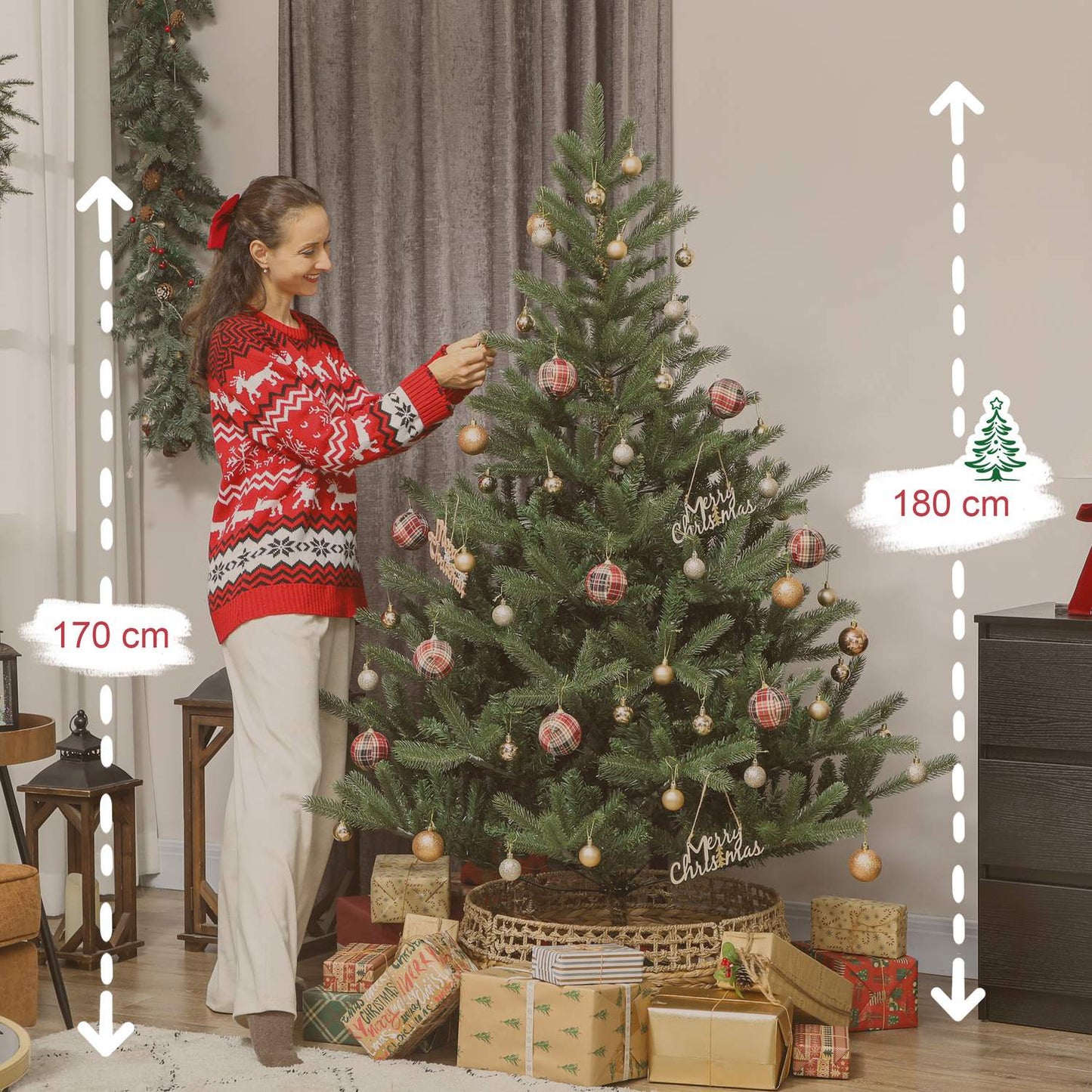 Artificial Christmas Tree, 180 cm, Dense Branches, Flame-Resistant