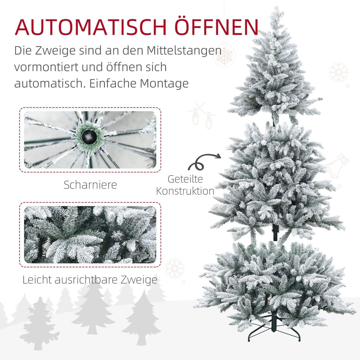 Artificial Christmas Tree, 180cm, Snowy Branches, Metal Stand