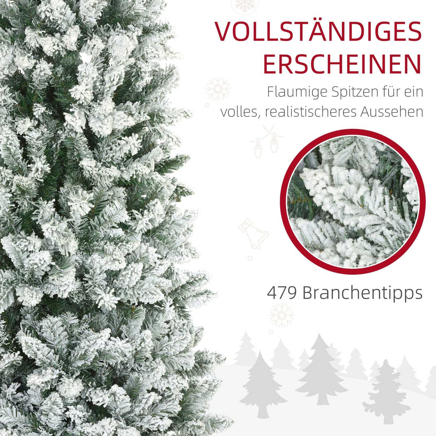 Artificial Christmas Tree, 183 cm, Slim with Snow Effect