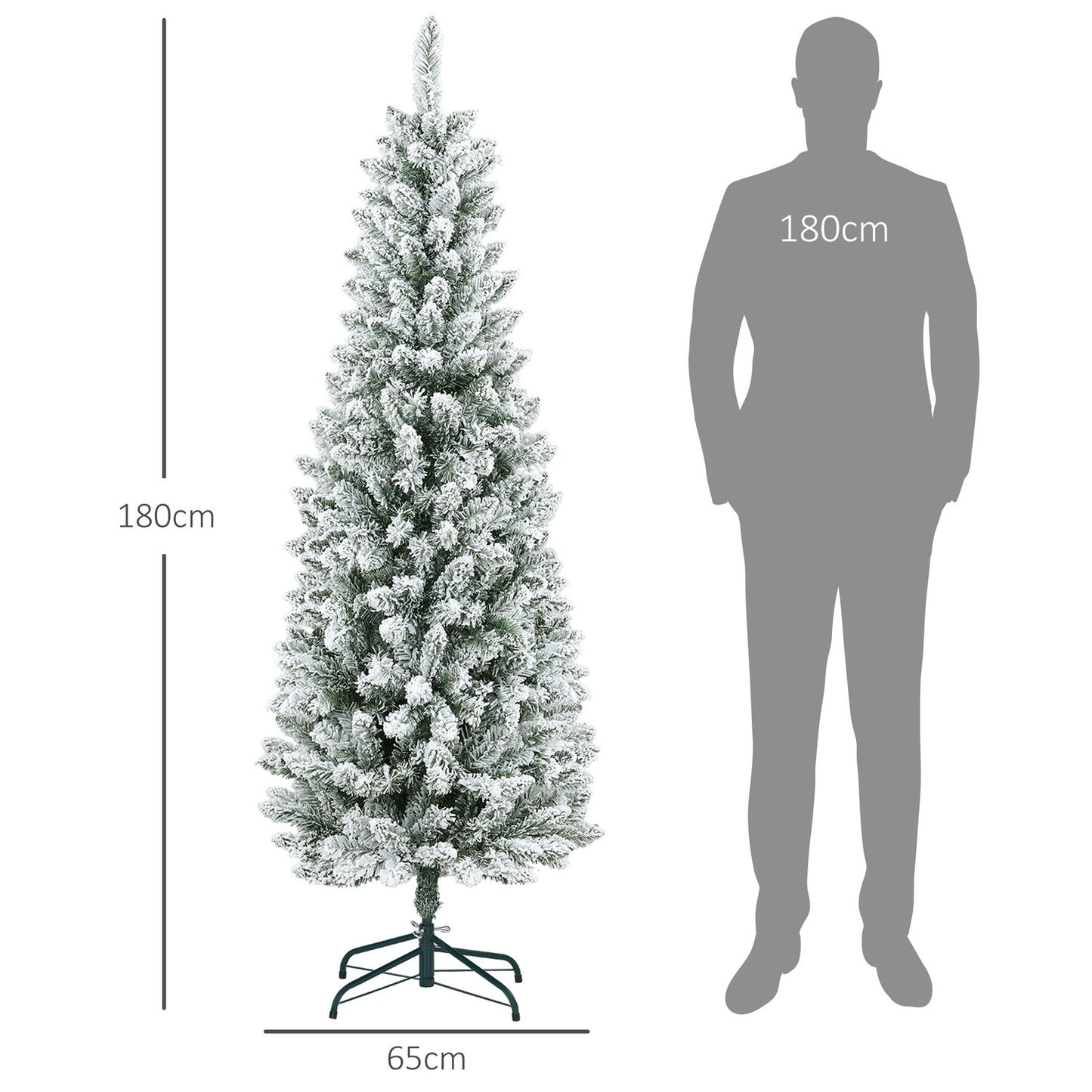 Artificial Christmas Tree, 183 cm, Slim with Snow Effect