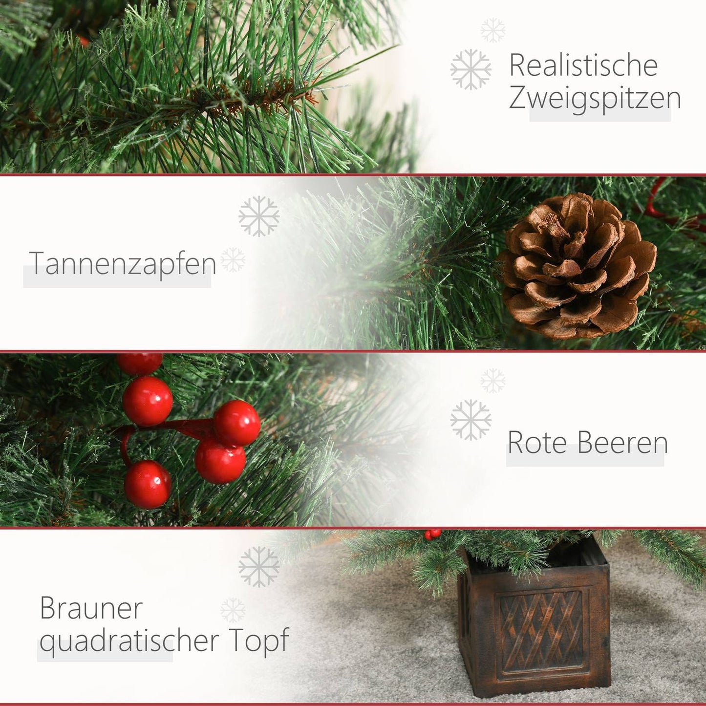 Artificial Christmas tree, 1.8m, PVC & Metal, with decorations