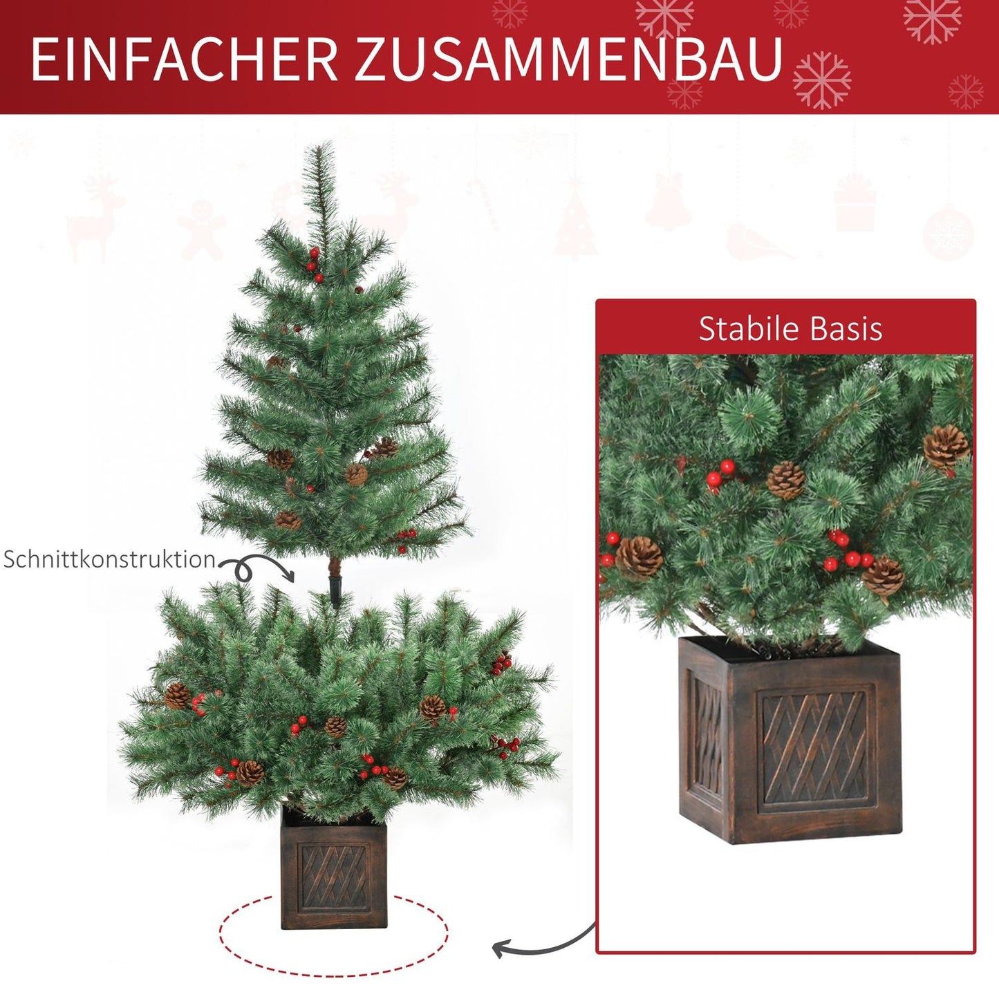 Artificial Christmas tree, 1.8m, PVC & Metal, with decorations