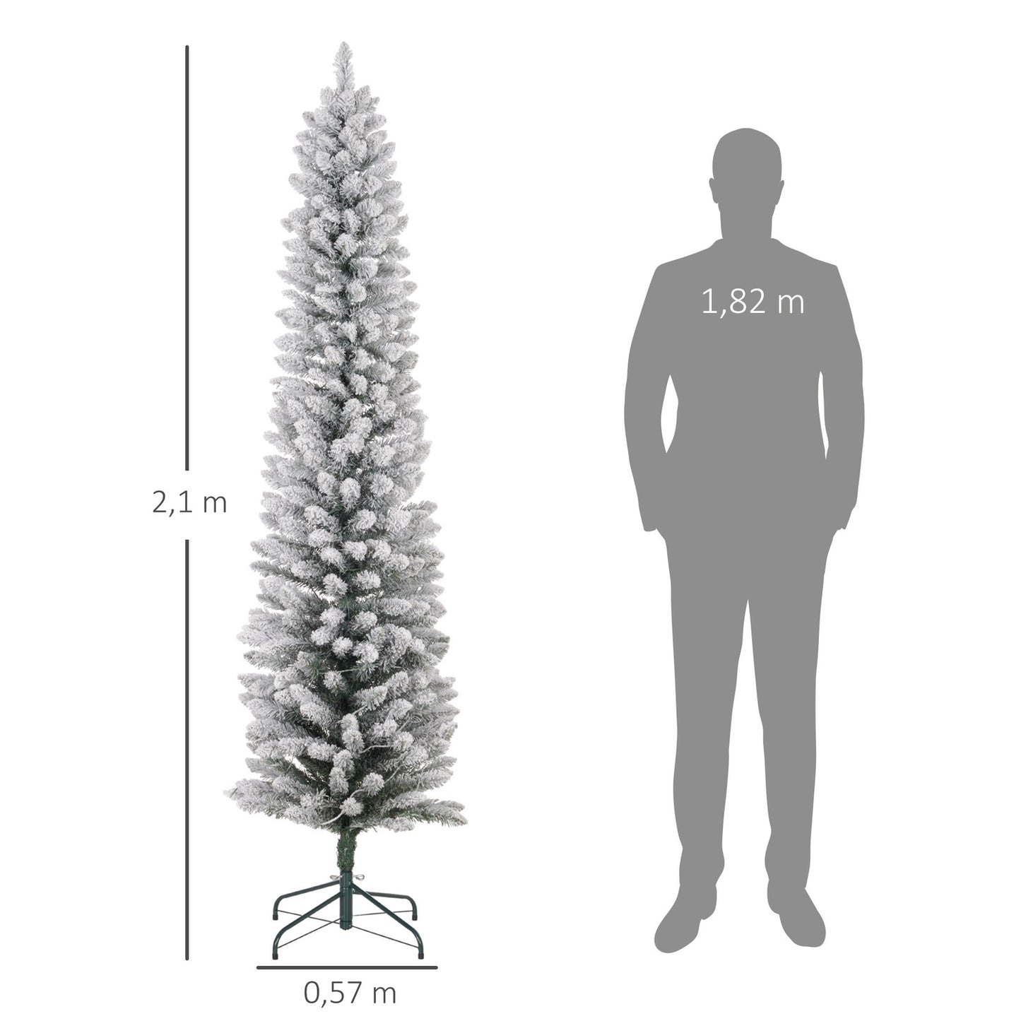 210 cm artificial Christmas tree with LED lights, green/white