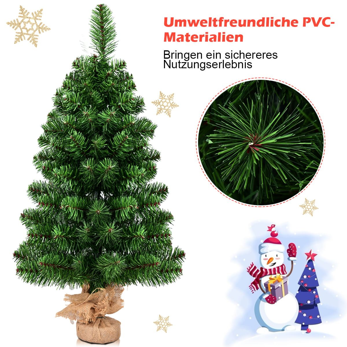 Artificial Christmas Tree, PVC Needles, 60/90cm, Cement Base