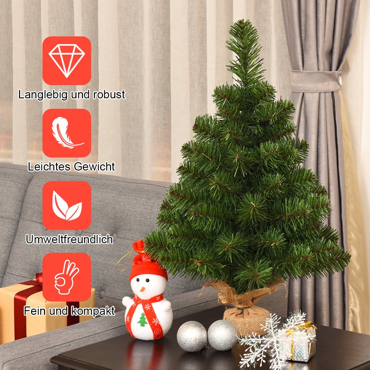 Artificial Christmas Tree, PVC Needles, 60cm, Cement Base
