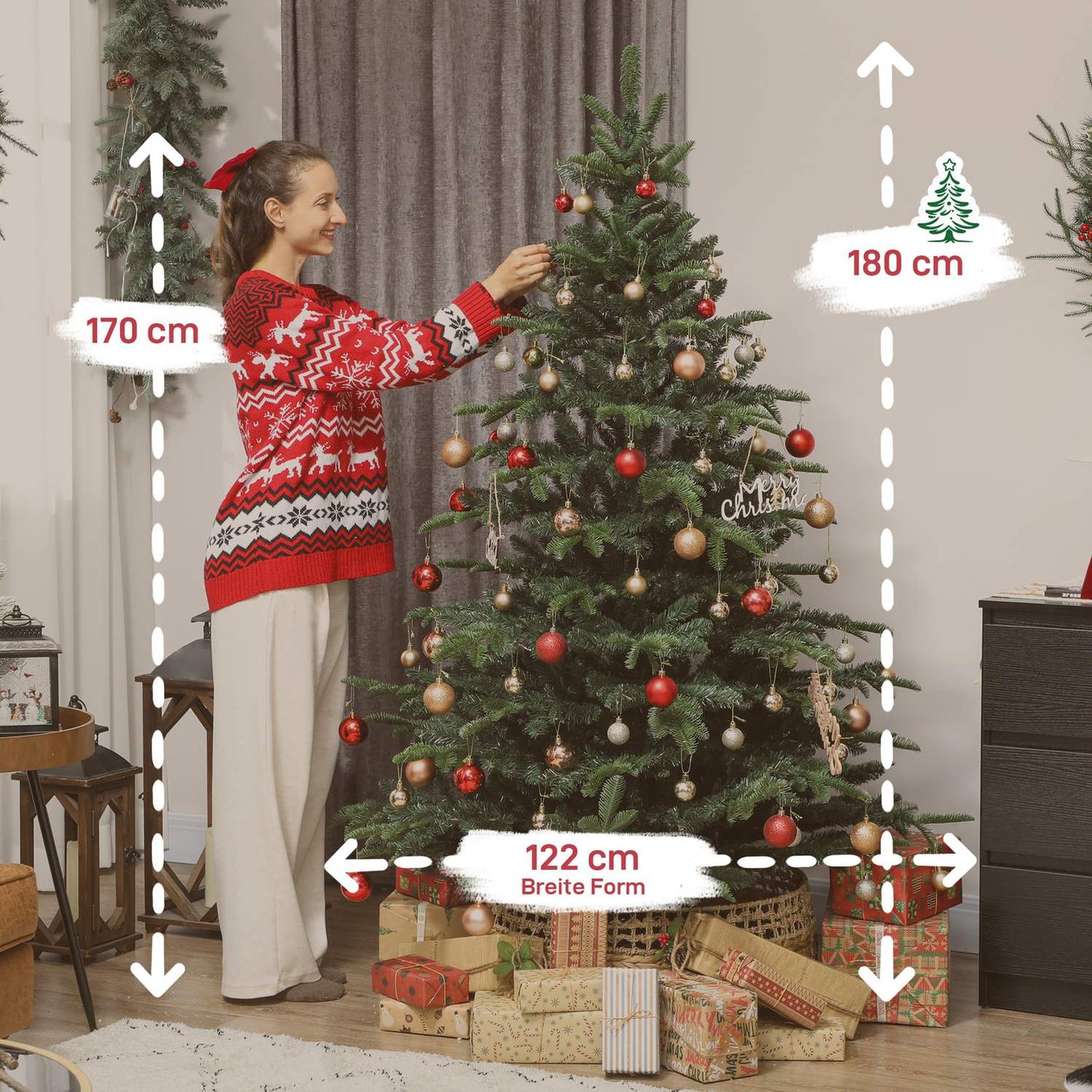 Artificial Christmas Tree, Realistic Branches, 180 cm, Green