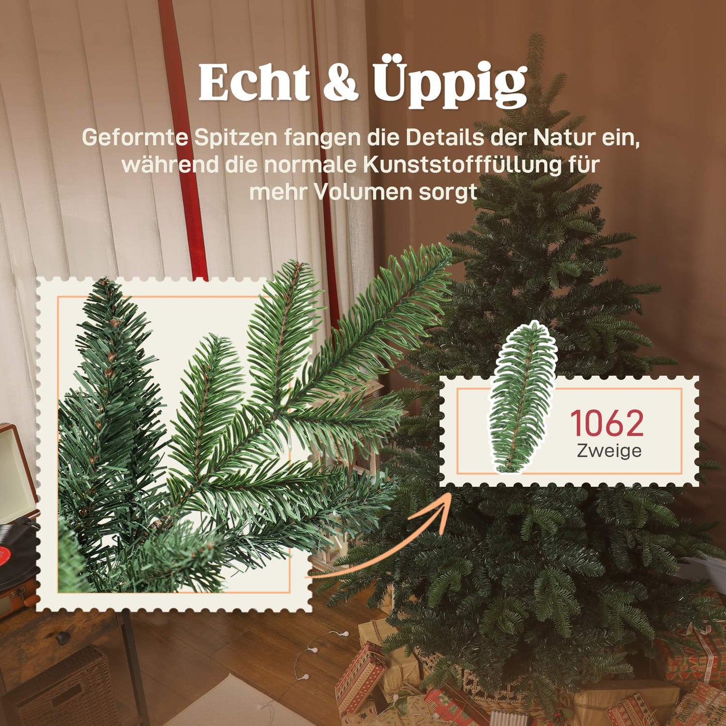 Artificial Christmas Tree, Realistic Branches, 180 cm, Green