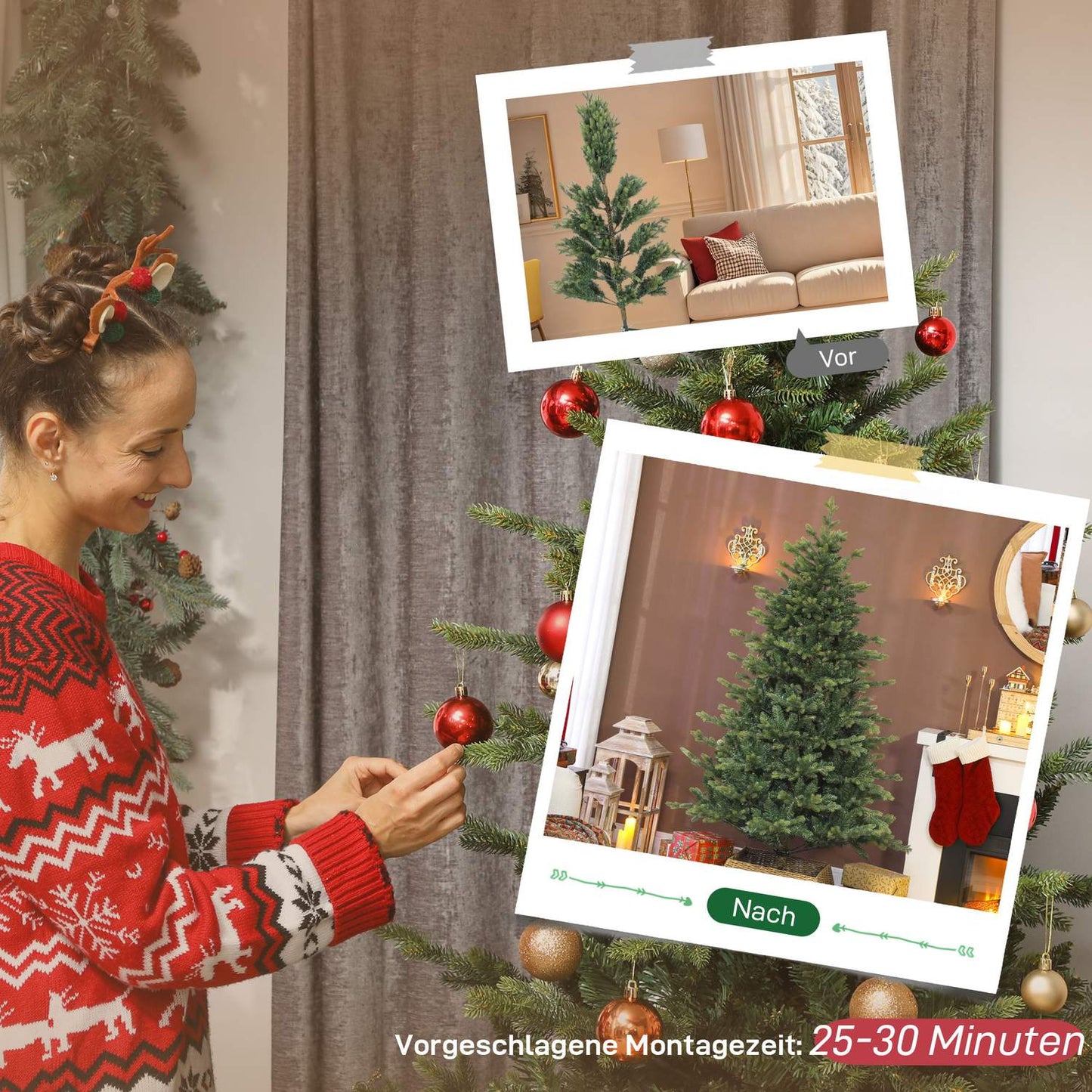 Artificial Christmas Tree, Realistic Branches, Metal Stand, 180 cm
