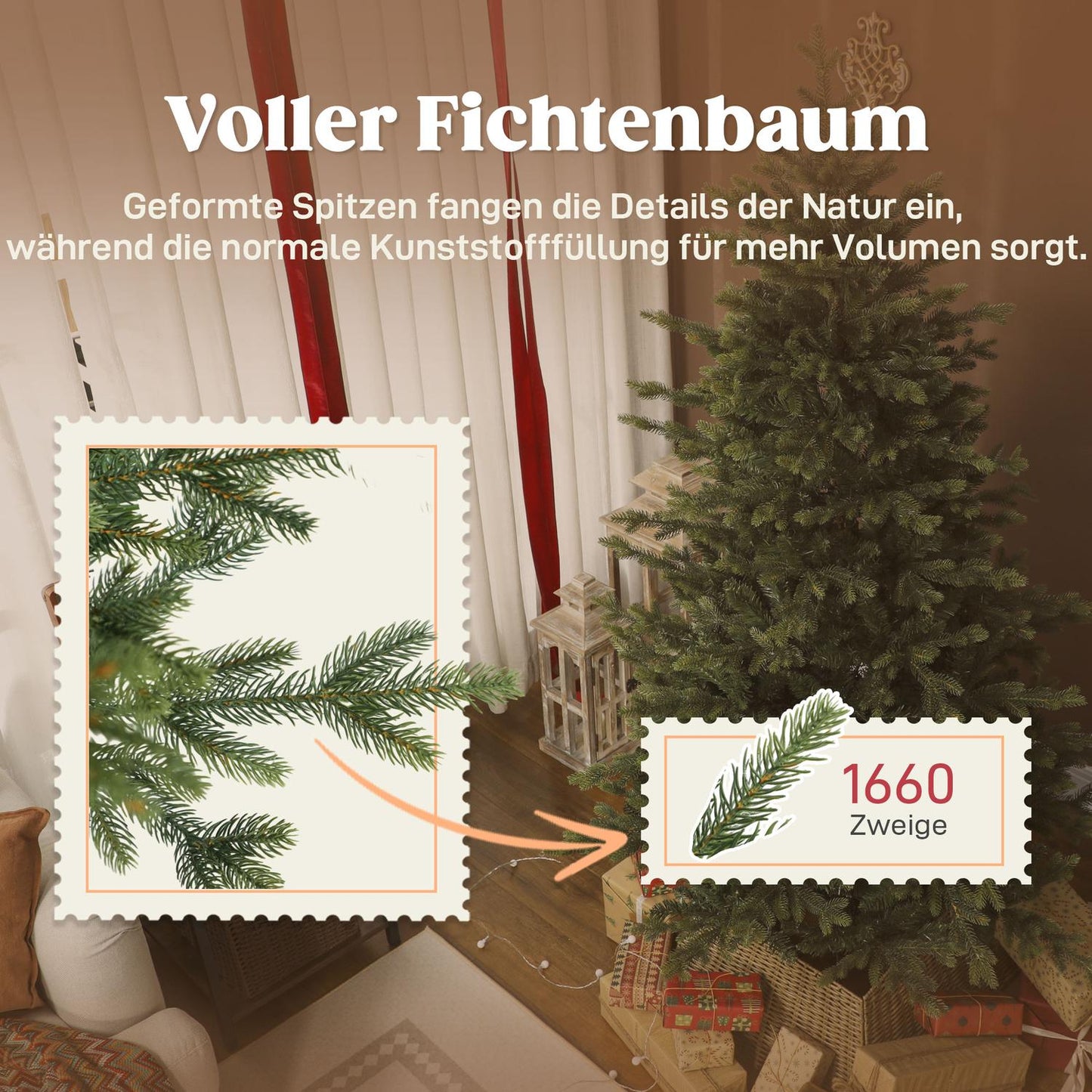 Artificial Christmas Tree, Realistic Branches, Metal Stand, 180 cm