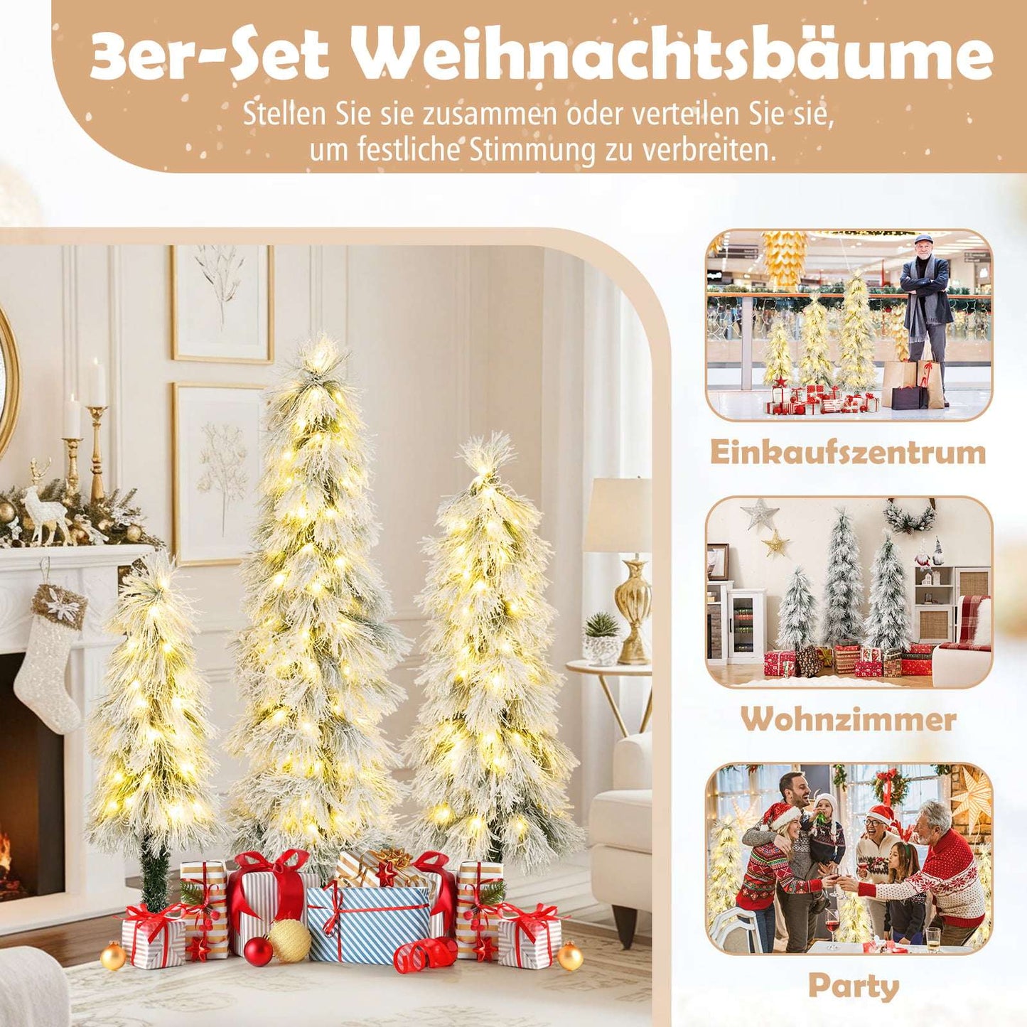 Artificial Christmas Tree Set with Lights, 90-150 cm, Snow-Tipped
