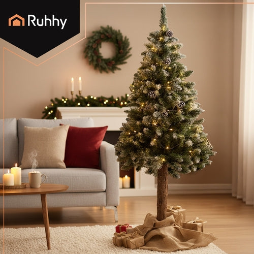 Artificial Christmas Tree, Snow-Covered, 180 cm, Natural Trunk