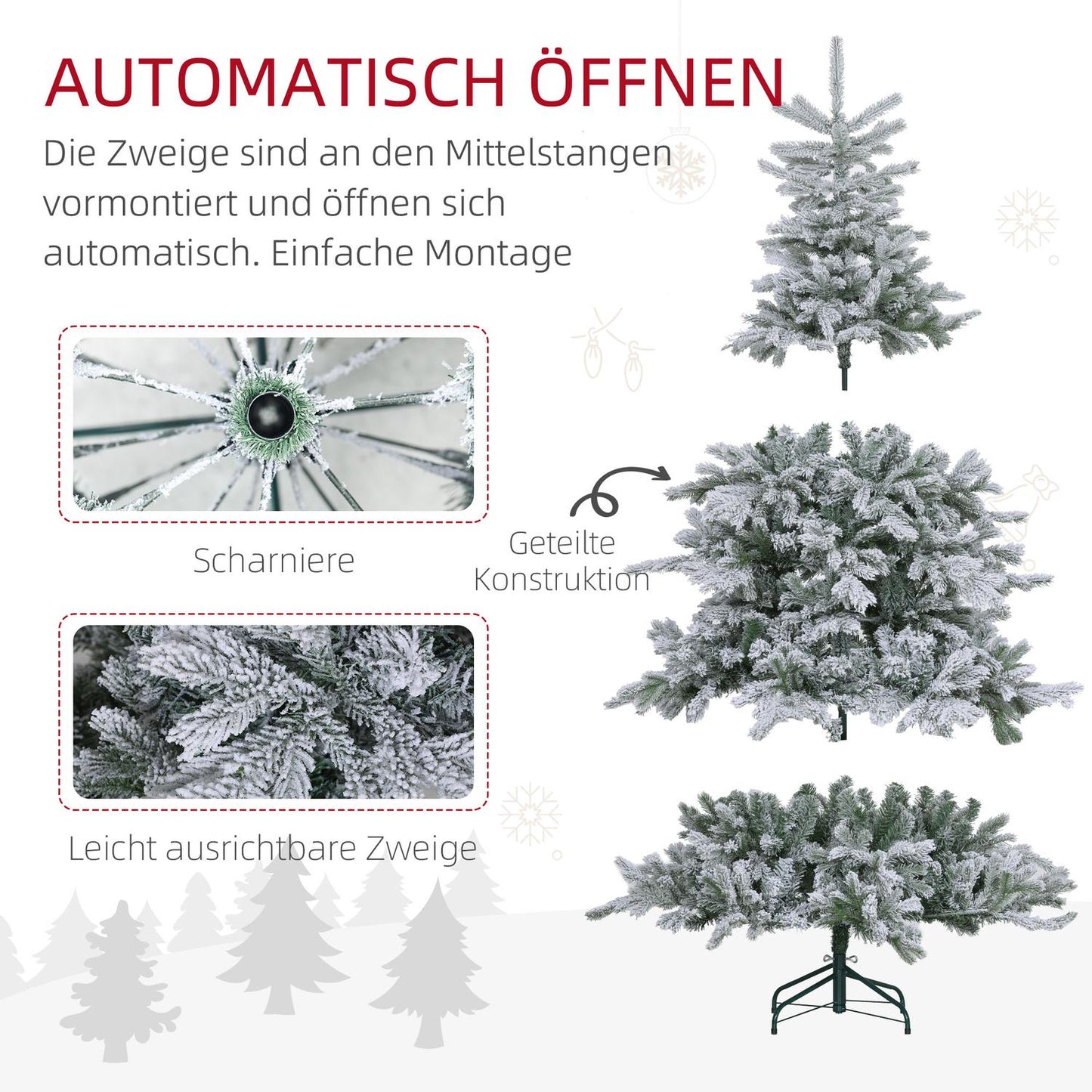 Artificial Christmas Tree, Snowy Branches, 180 cm, Green