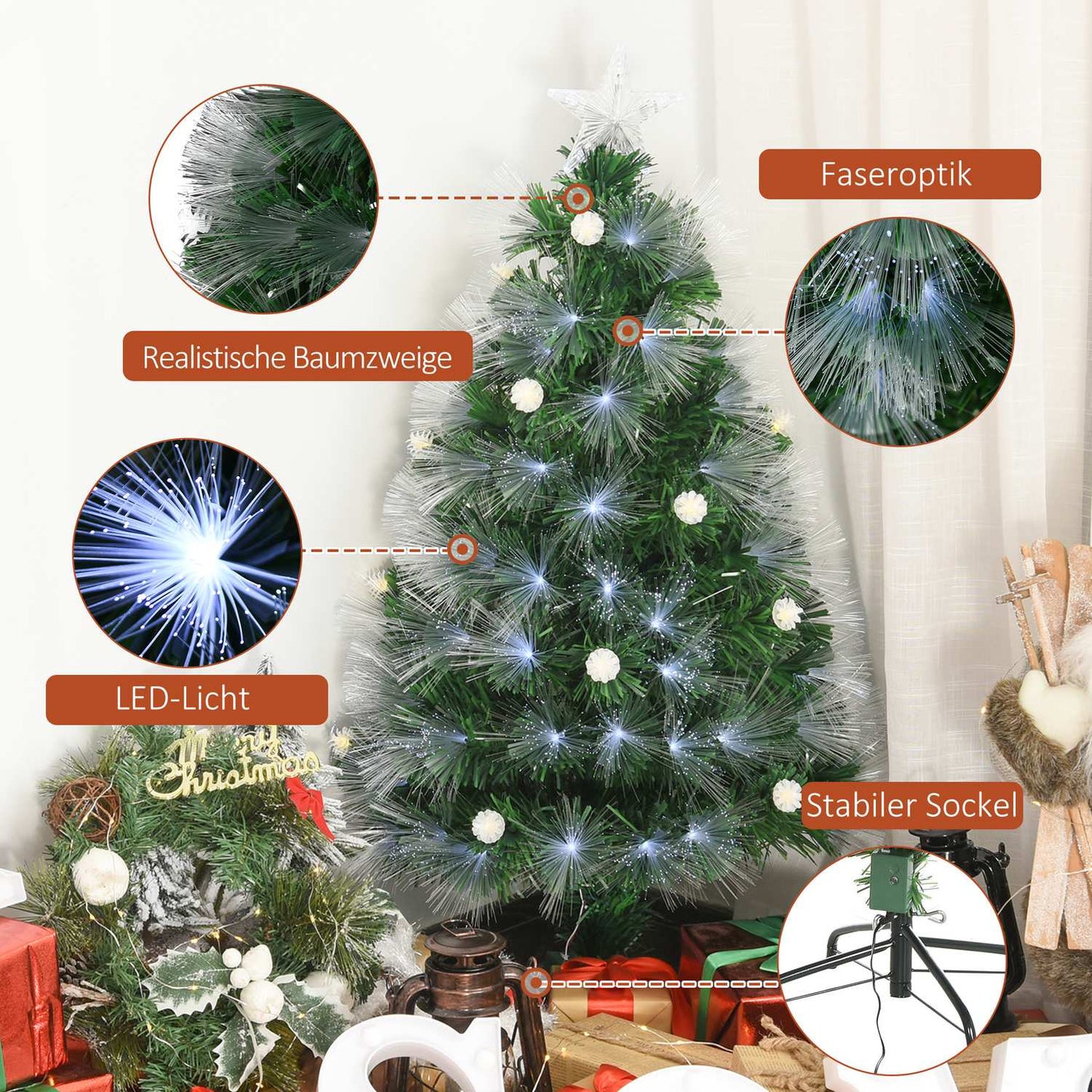 Artificial Christmas tree with remote control LED, 150cm, Green/White