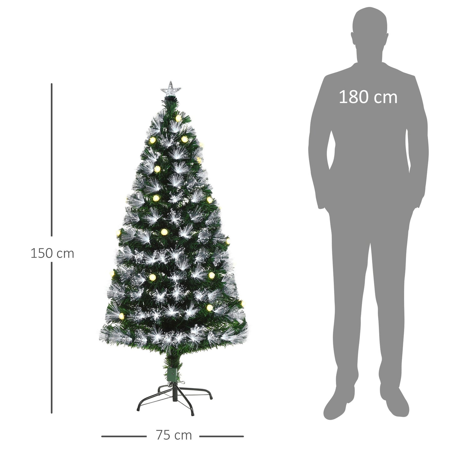 Artificial Christmas tree with remote control LED, 150cm, Green/White