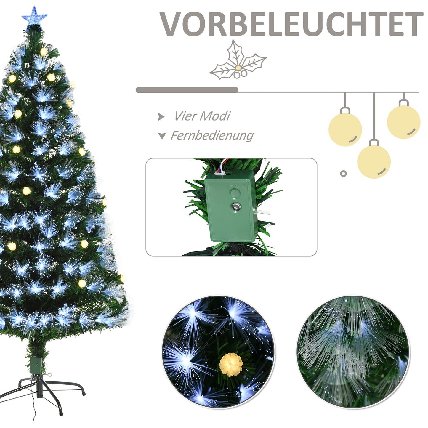 Artificial Christmas tree with remote control LED, 150cm, Green/White