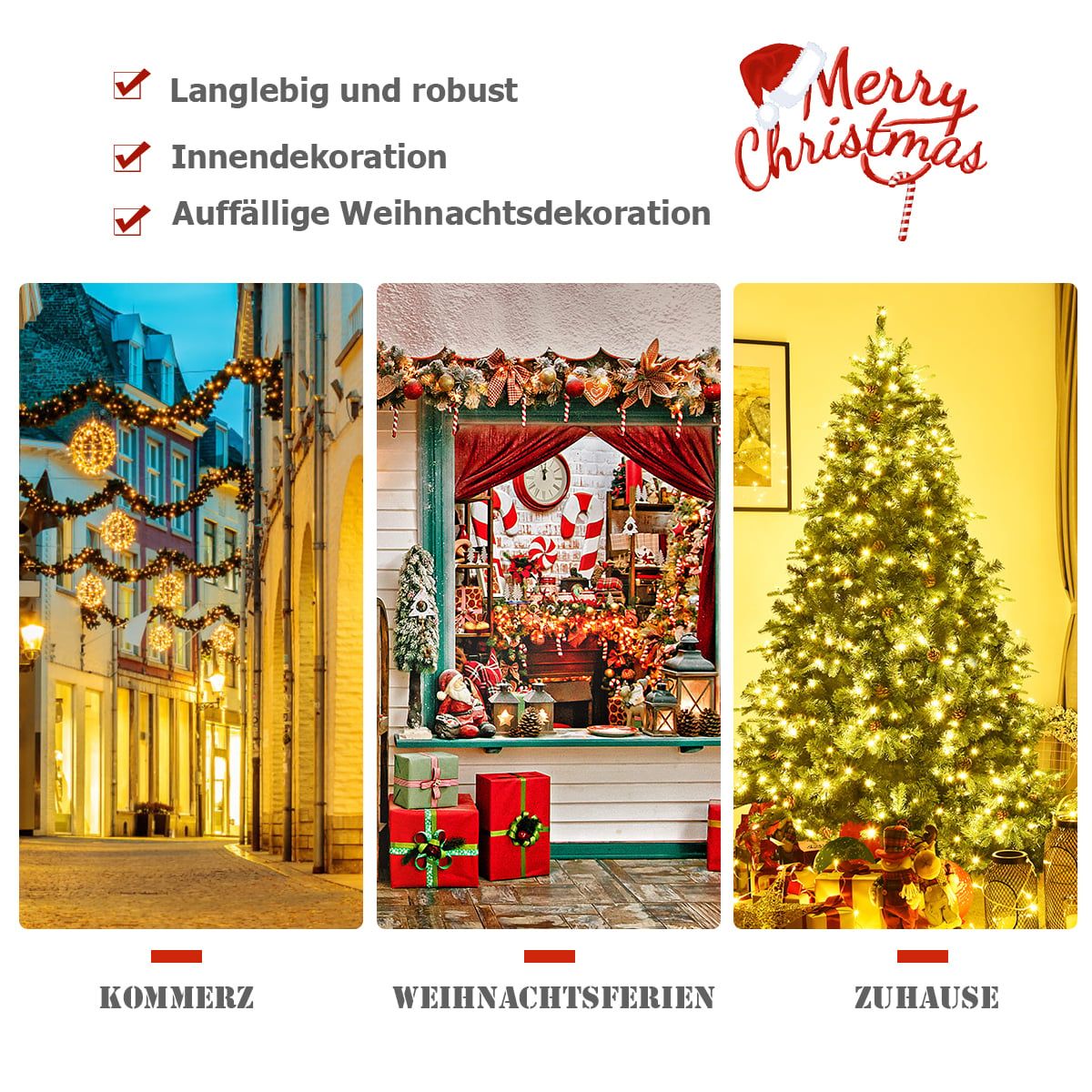 Artificial Christmas Tree with LED Lights, Green, 225 cm