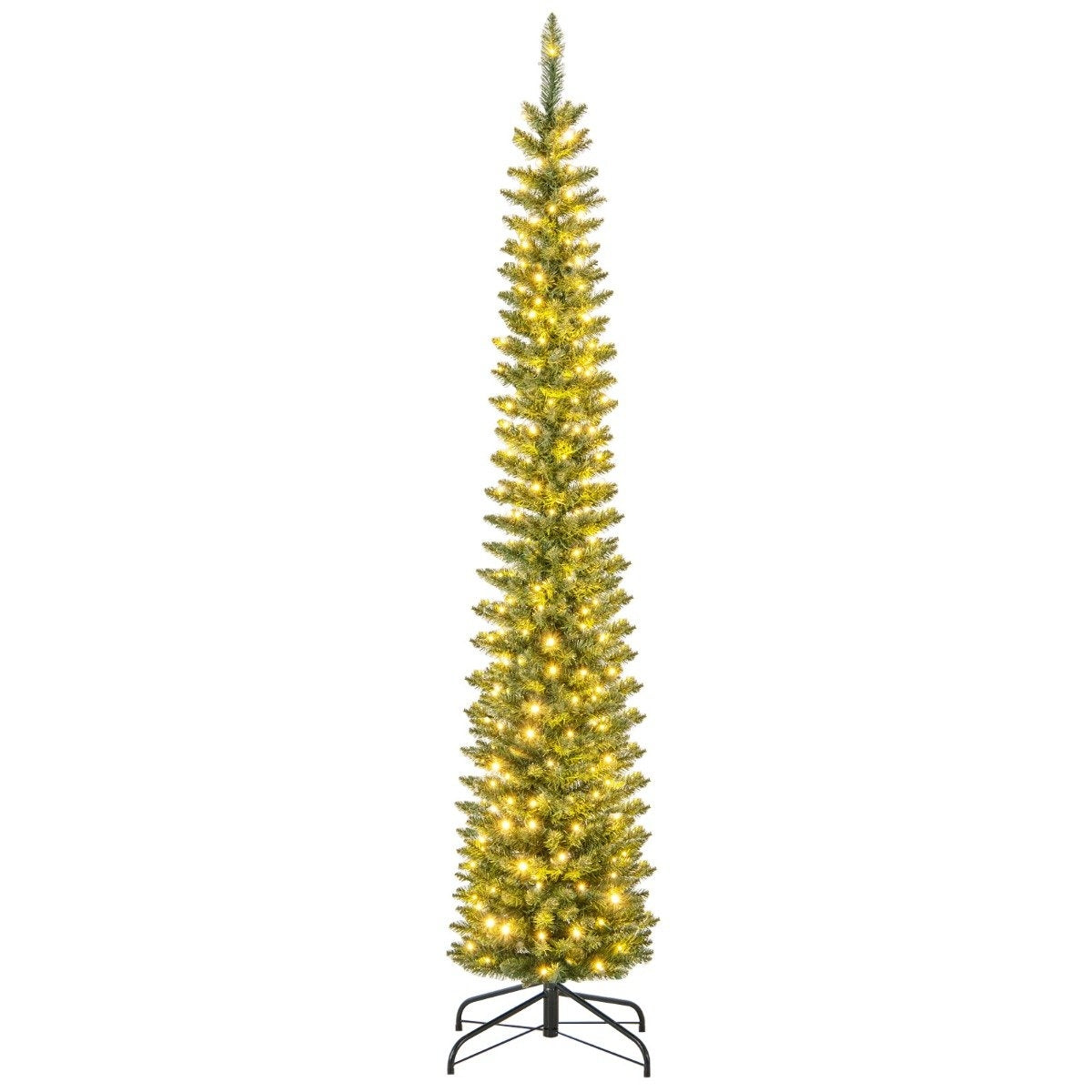 Artificial Christmas Tree with LED Lights Slim Christmas Tree Illuminated Festive Tree 210cm