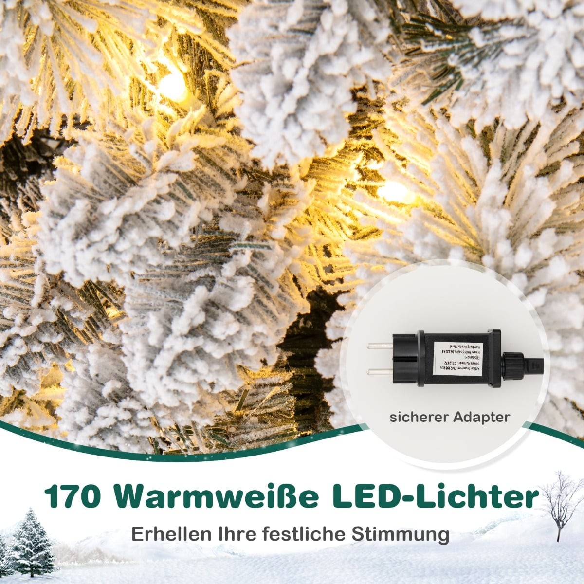Artificial Christmas Tree with Lights, 180 cm, Green