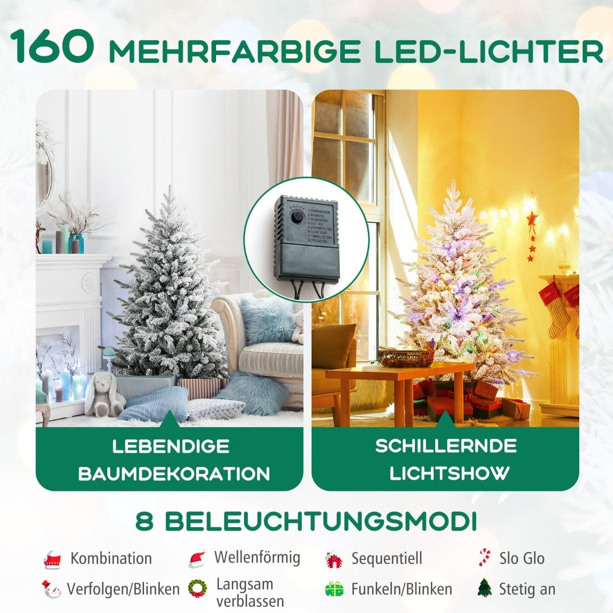 Artificial Christmas Tree with Multicolor LEDs, 8 Modes, 147cm