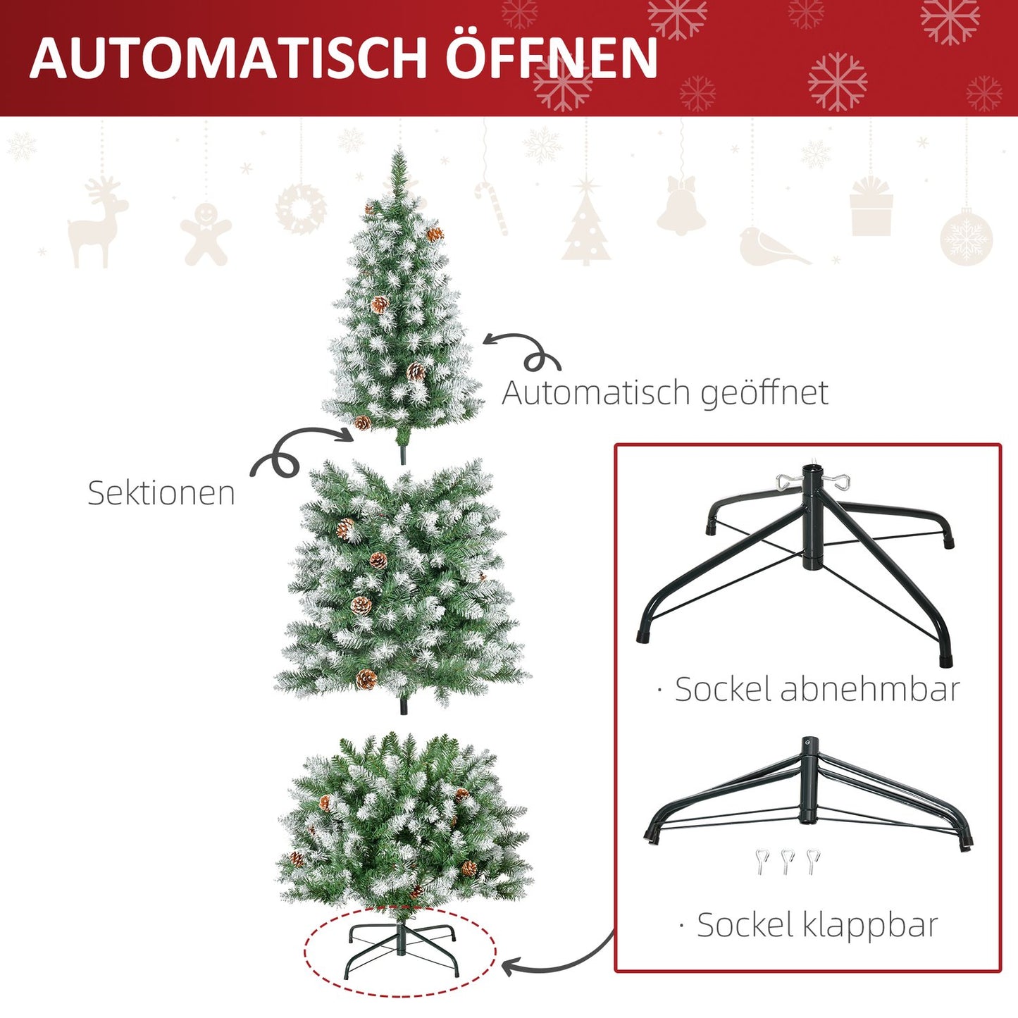 180 cm artificial Christmas tree, snowy, 630 tips, indoor use