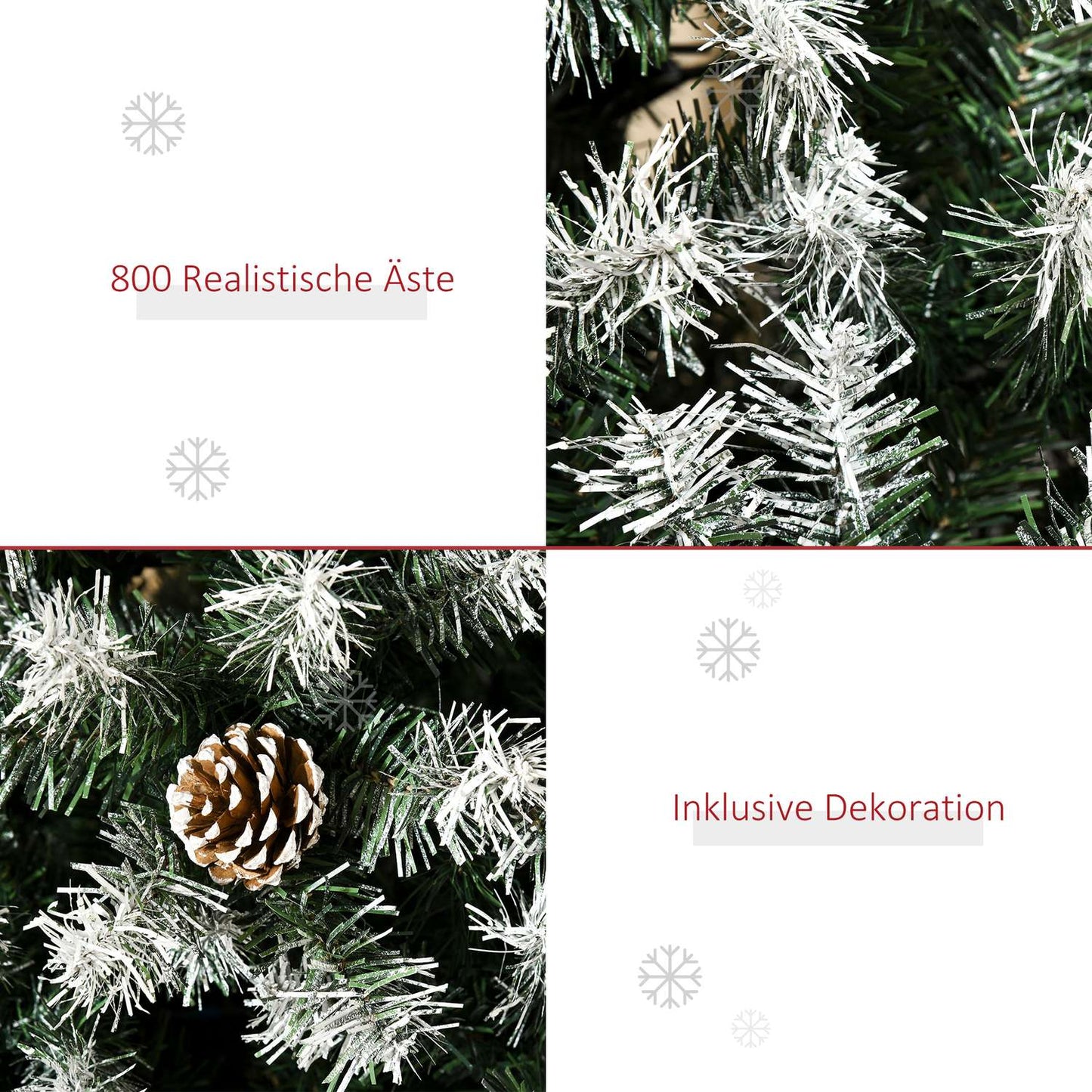180 cm artificial Christmas tree, snowy, 800 tips, collapsible base