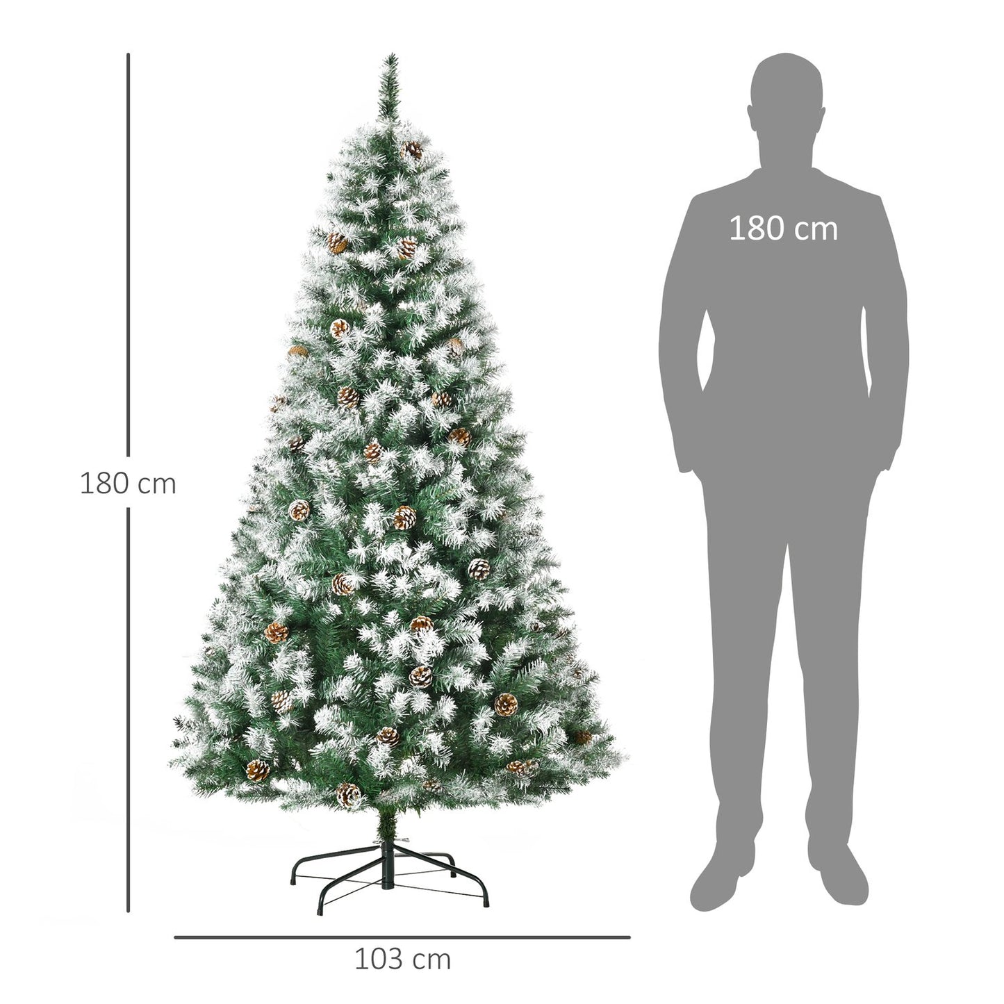 180 cm artificial Christmas tree, snowy, 800 tips, collapsible base