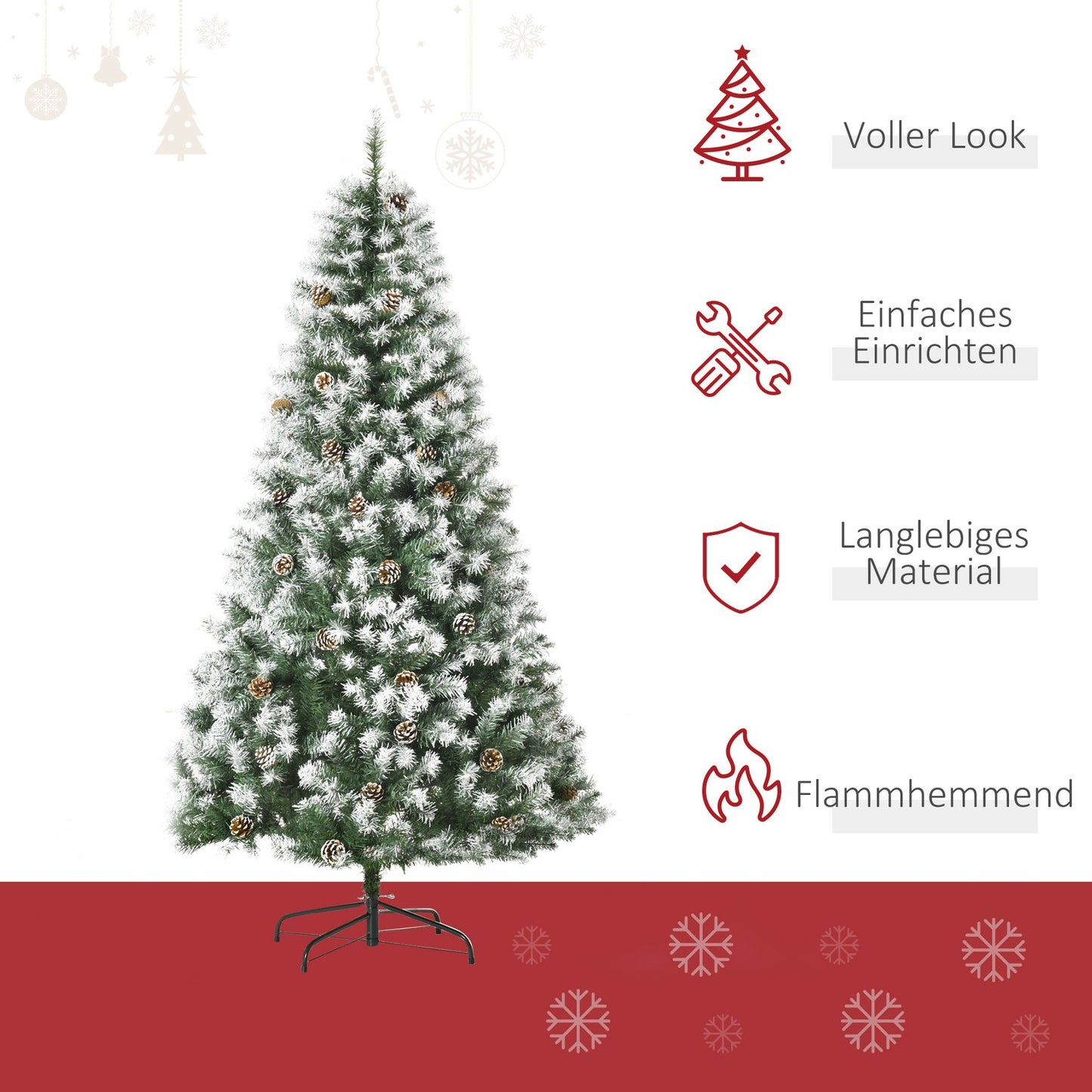 180 cm artificial Christmas tree, snowy, 800 tips, collapsible base