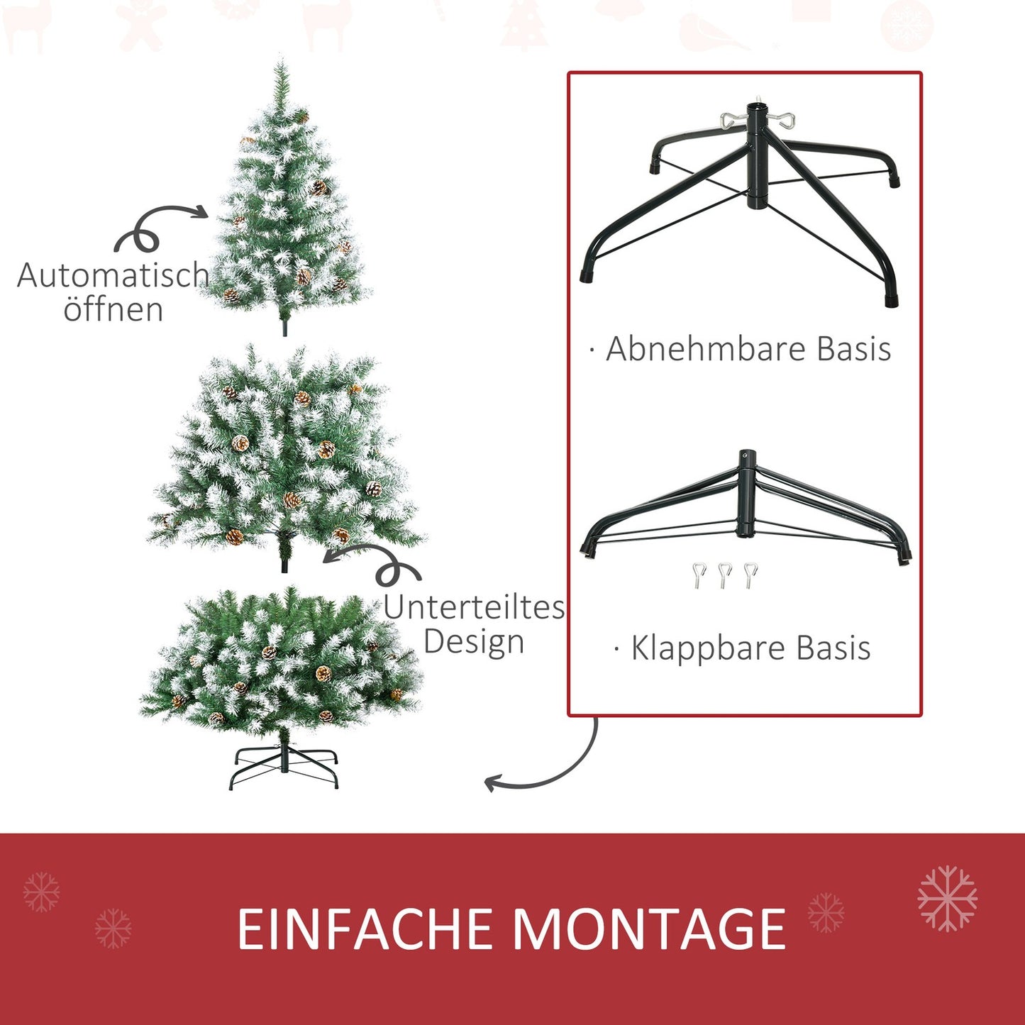 180 cm artificial Christmas tree, snowy, 800 tips, collapsible base