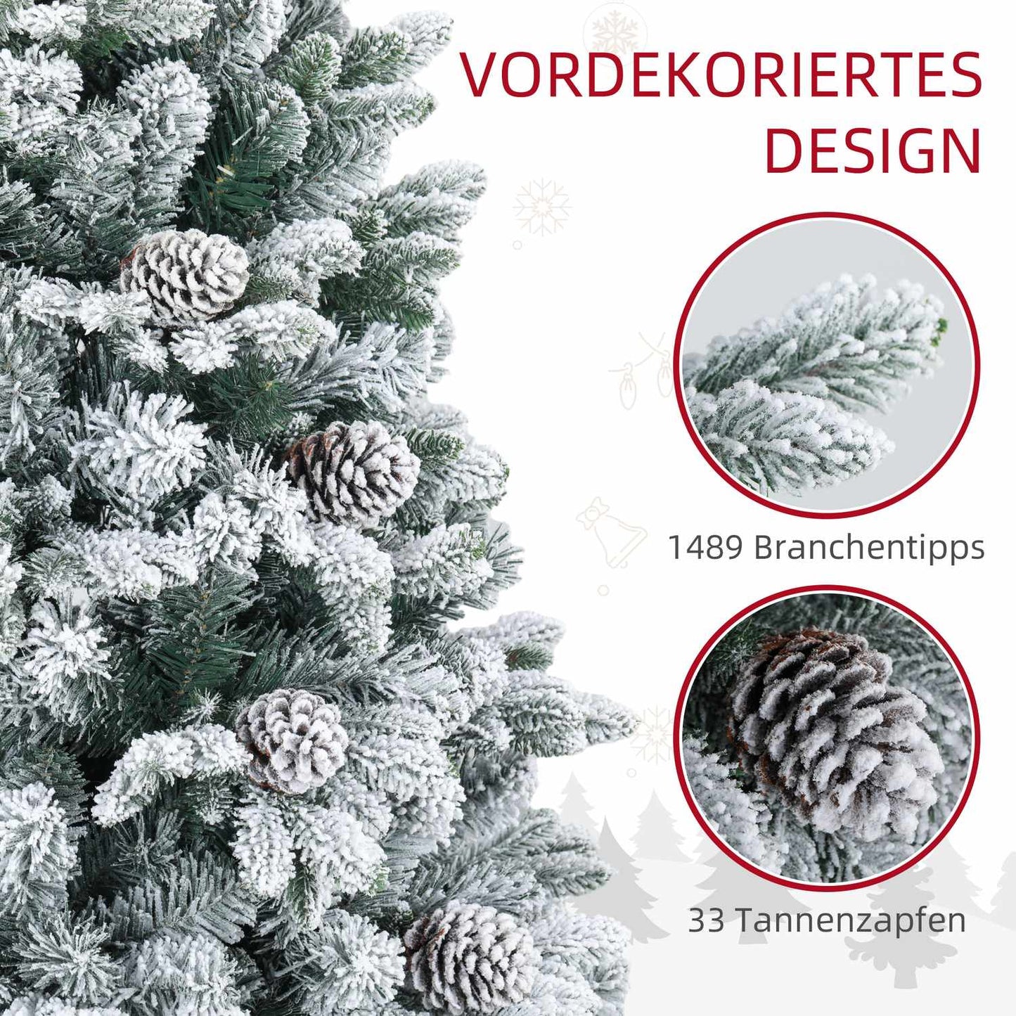 180 cm artificial Christmas tree, snowy, collapsible metal stand