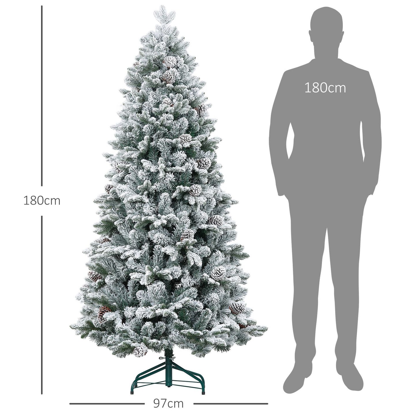 180 cm artificial Christmas tree, snowy, collapsible metal stand