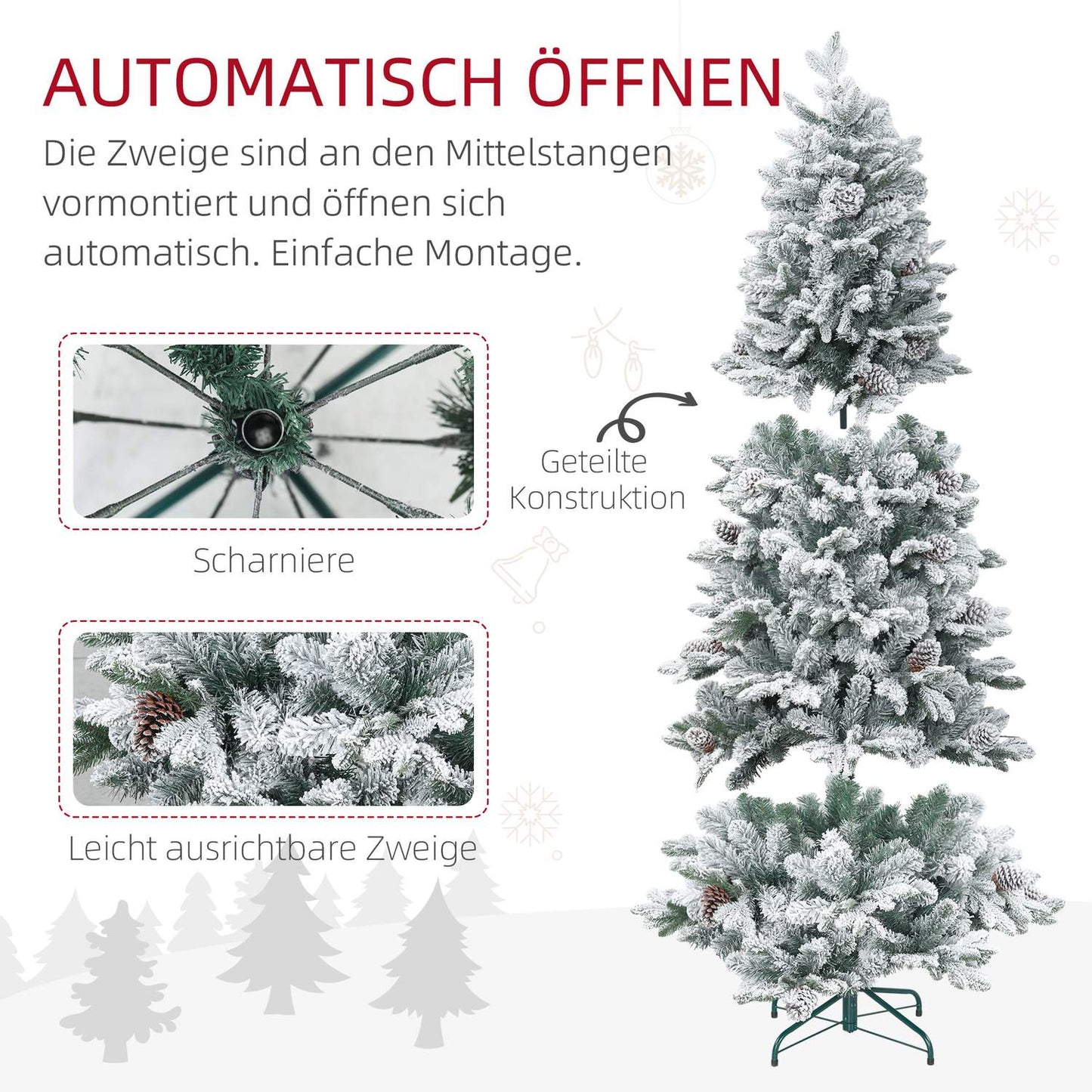 180 cm artificial Christmas tree, snowy, collapsible metal stand