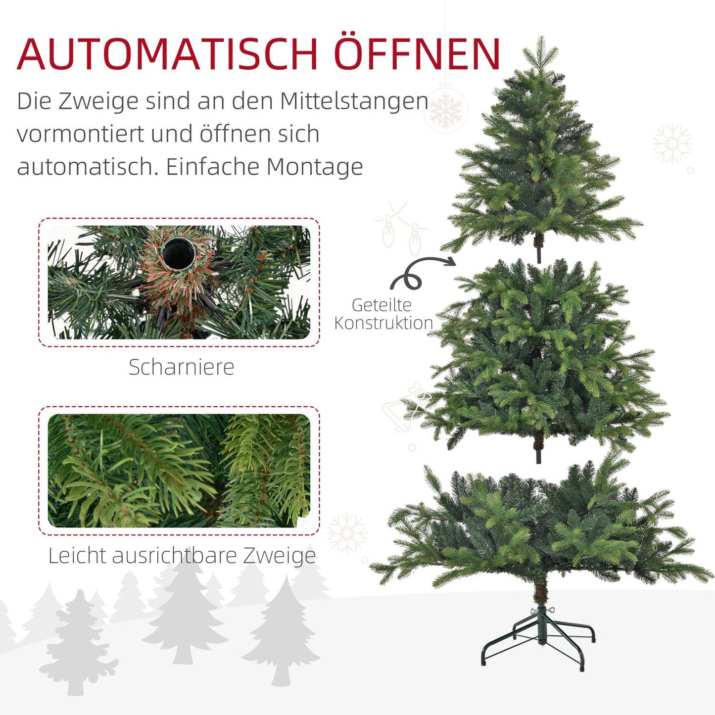 180 cm artificial Christmas tree, 1700 tips, collapsible stand