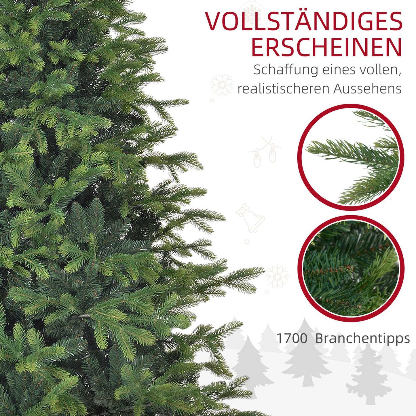 180 cm artificial Christmas tree, 1700 tips, collapsible stand