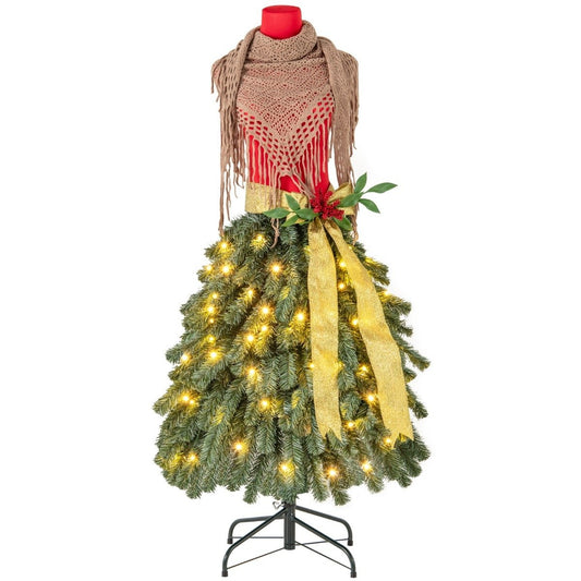 Artificial Christmas tree in a tailor's dummy look with a removable scarf and red berries