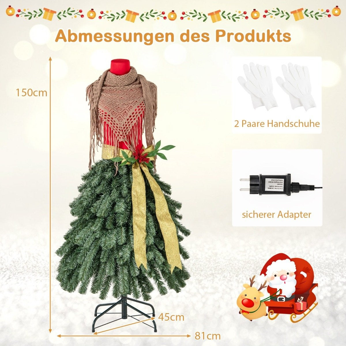 Artificial Christmas tree in a tailor's dummy look with a removable scarf and red berries