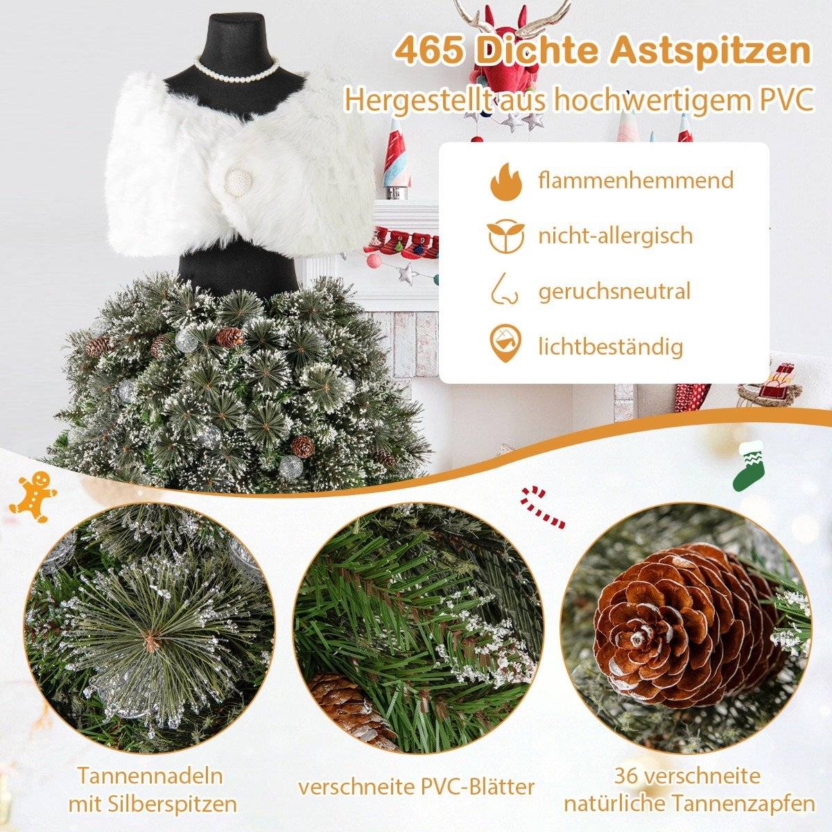 Artificial Christmas tree in dress form look with scarf & necklace & lighting