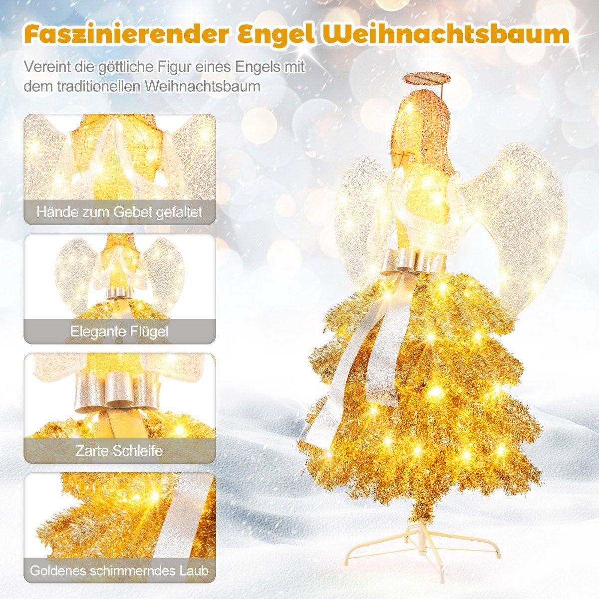 Artificial Christmas tree with angel figure Christmas decoration with warm white LED lights