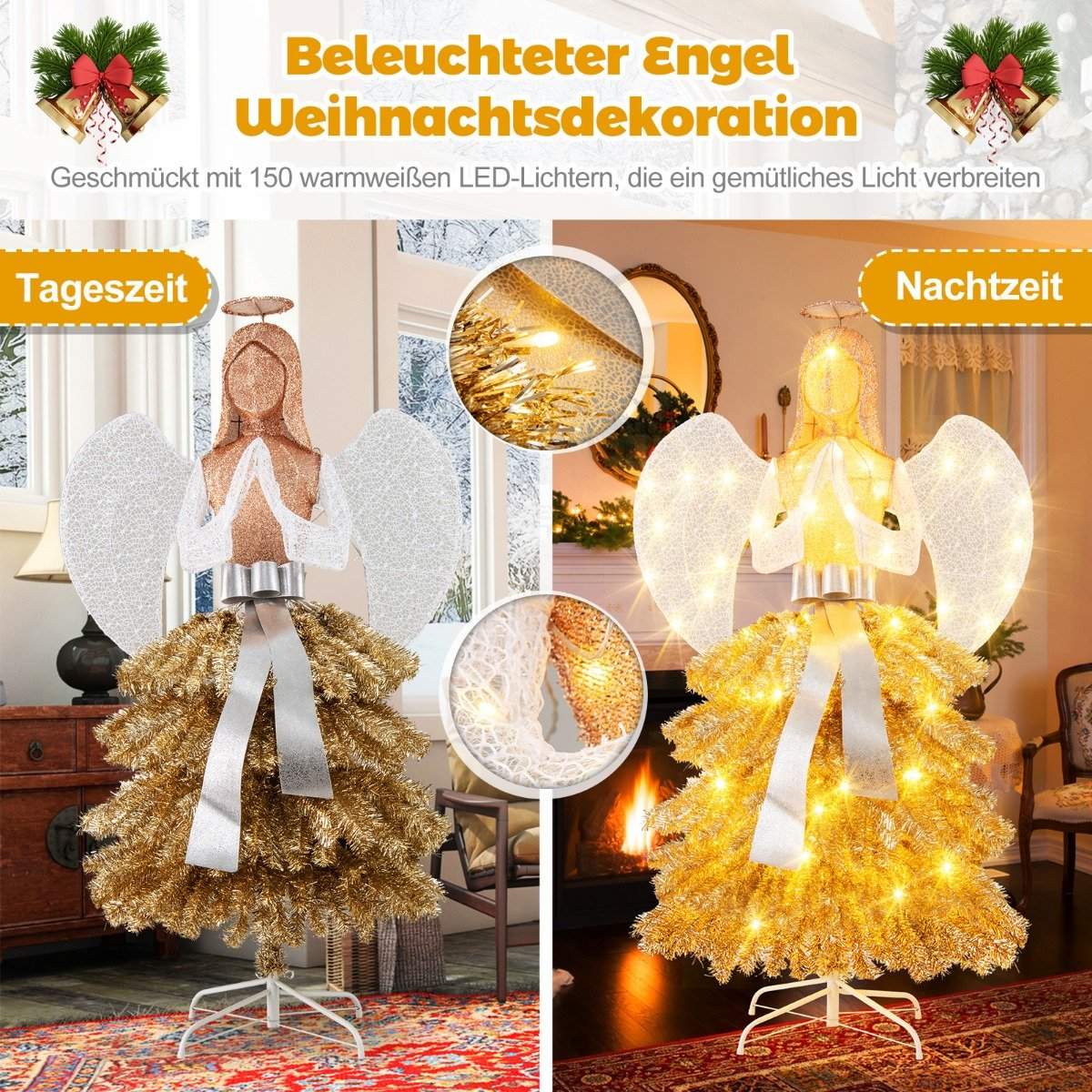 Artificial Christmas tree with angel figure Christmas decoration with warm white LED lights