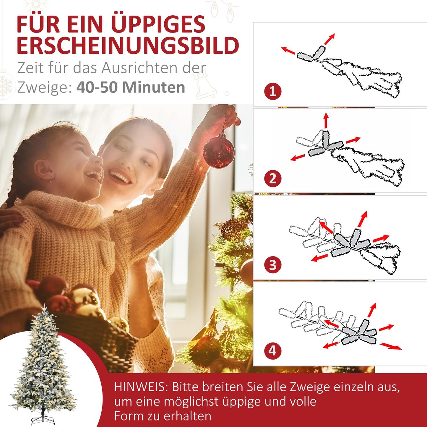 Artificial Christmas tree with lights, 180 cm, snow effect
