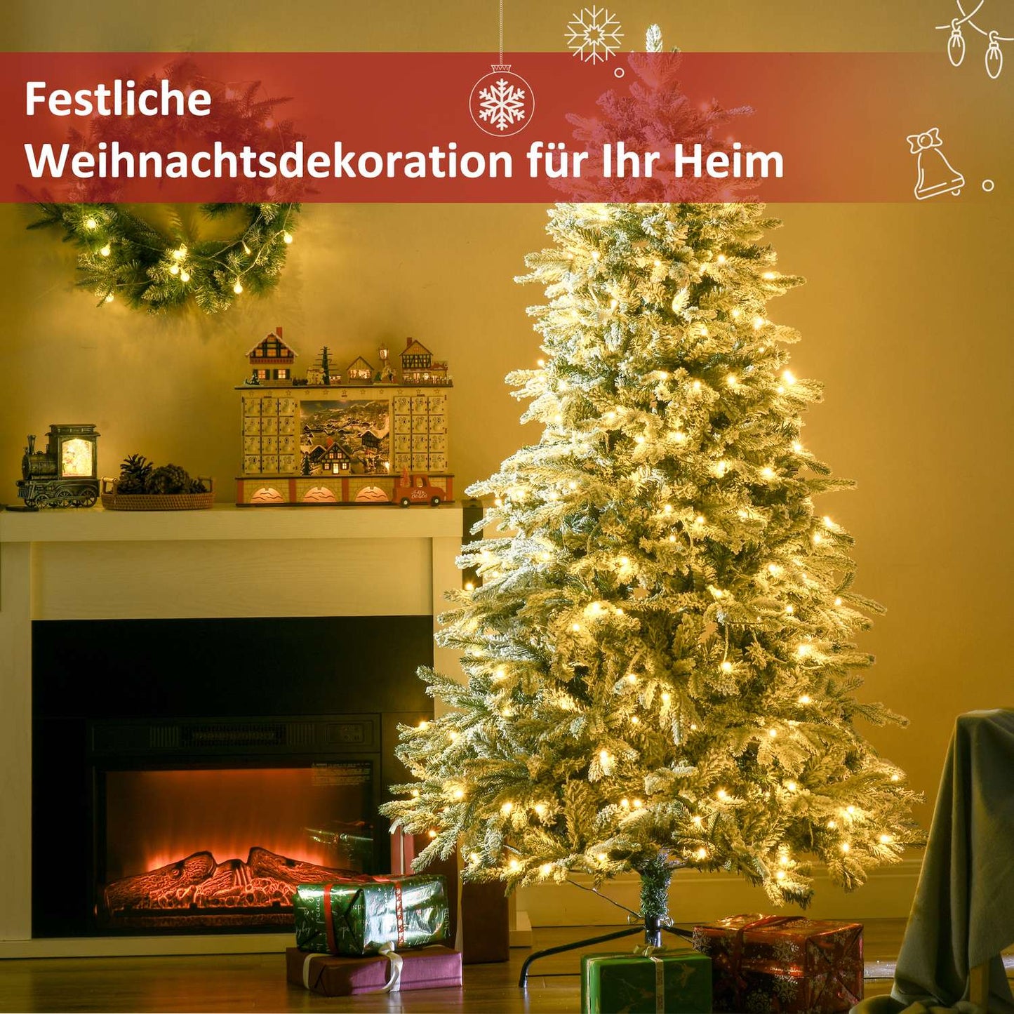 Artificial Christmas tree with lights, 180 cm, snow effect
