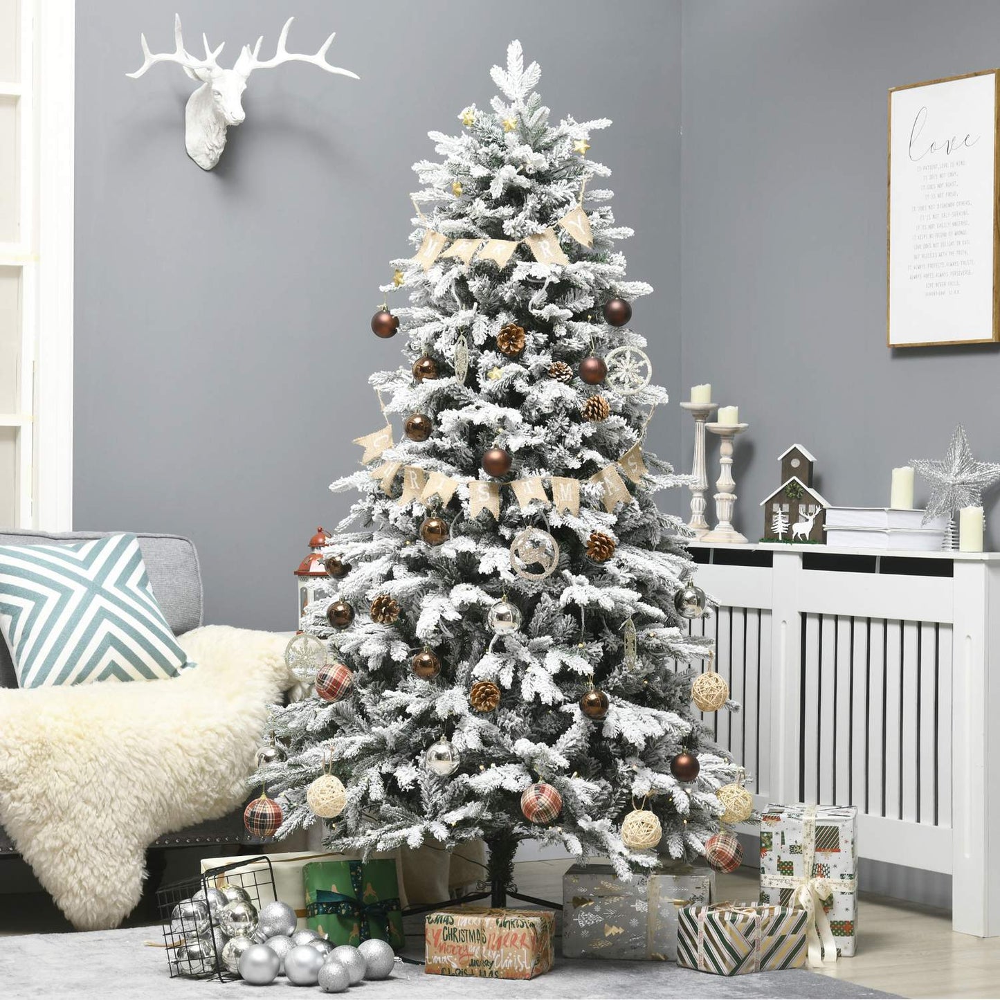 Artificial Christmas tree with lights, 180 cm, snow effect