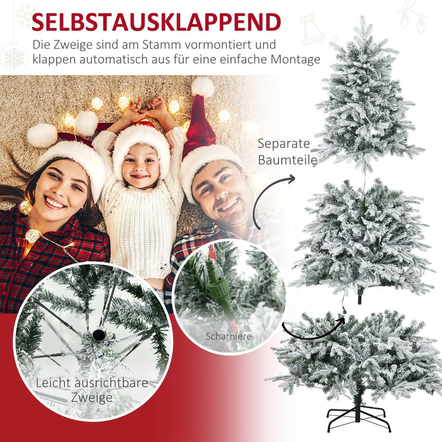 Artificial Christmas tree with lights, 180 cm, snow effect