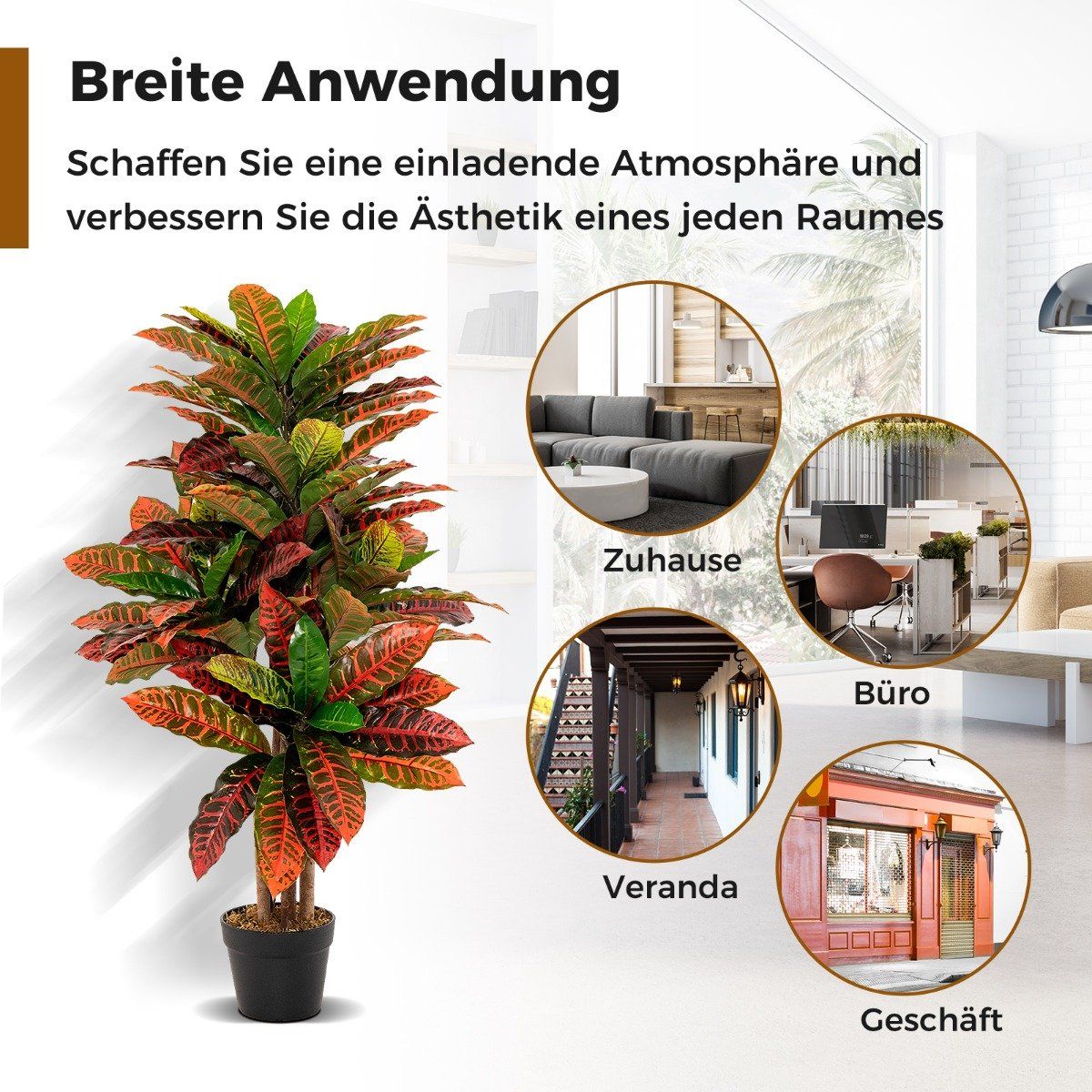Artificial Croton Tree, 100 cm, Colorful Leaves